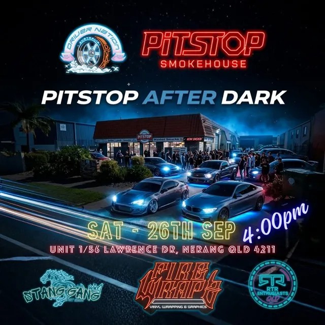 Pitstop After Dark — Muscle/JDM car meet in Gold Coast, QLD on Saturday 26 September 2026