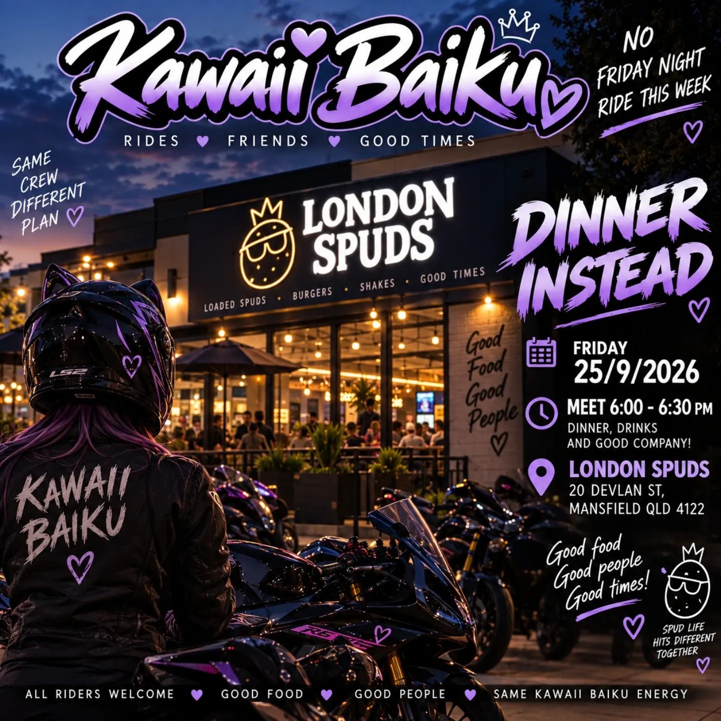 Kawaii Baiku Friday Night Dinner — JDM car meet in Brisbane, QLD on Friday 25 September 2026