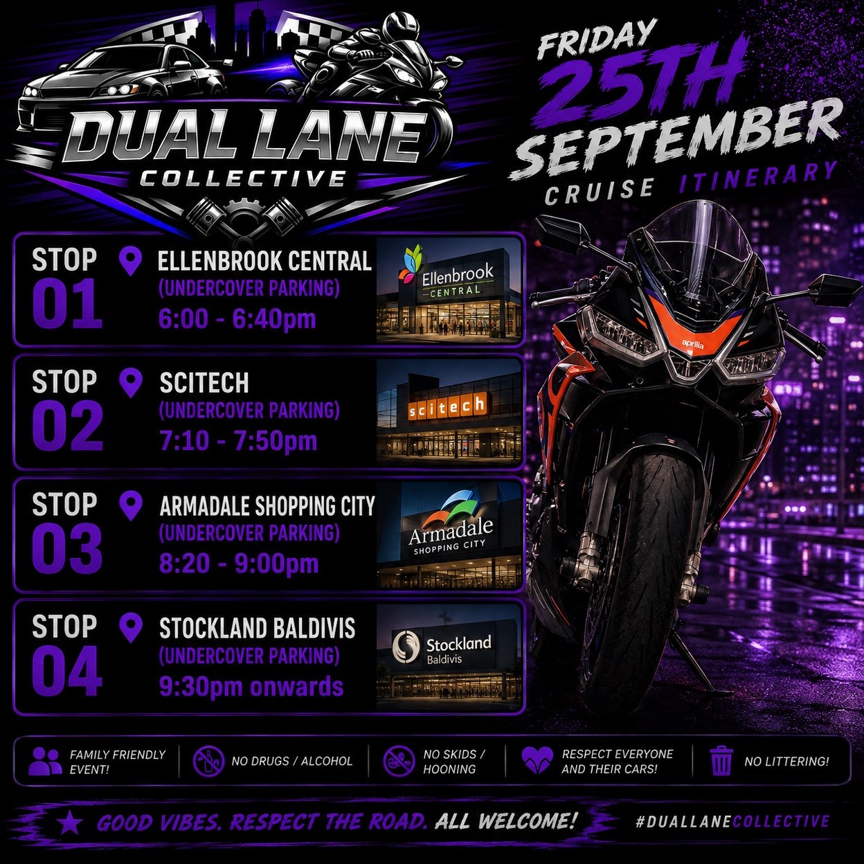 Dual Lane Collective Friday Cruise — JDM car meet in Perth, WA on Friday 25 September 2026