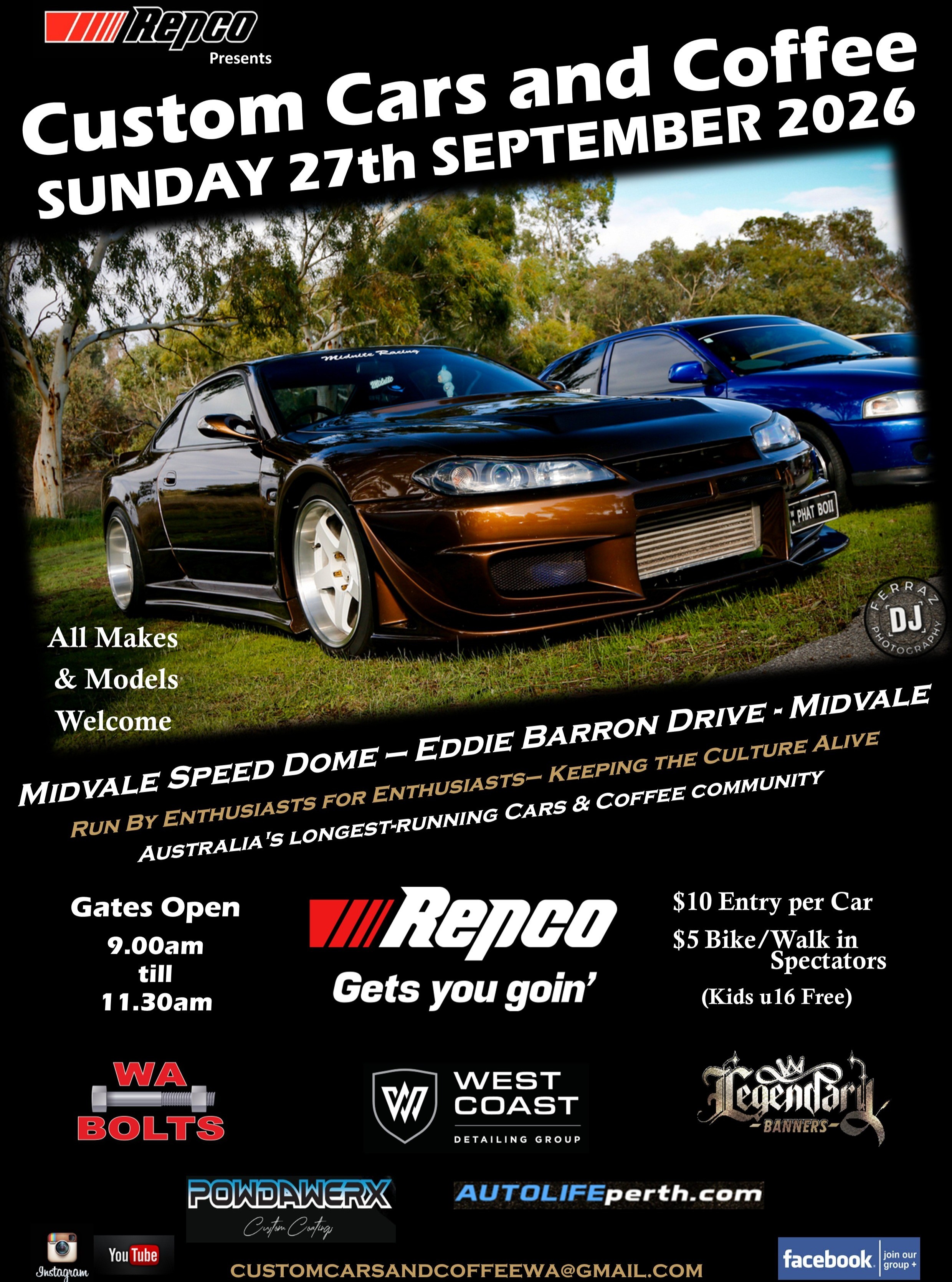 Custom Cars and Coffee — JDM/Euro car meet in Perth, WA on Sunday 27 September 2026