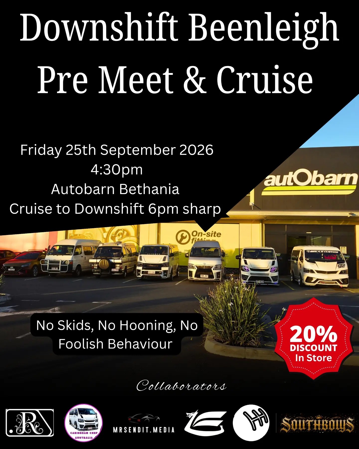 Downshift Beenleigh Pre Meet & Cruise — JDM/Stance car meet in Brisbane, QLD on Friday 25 September 2026