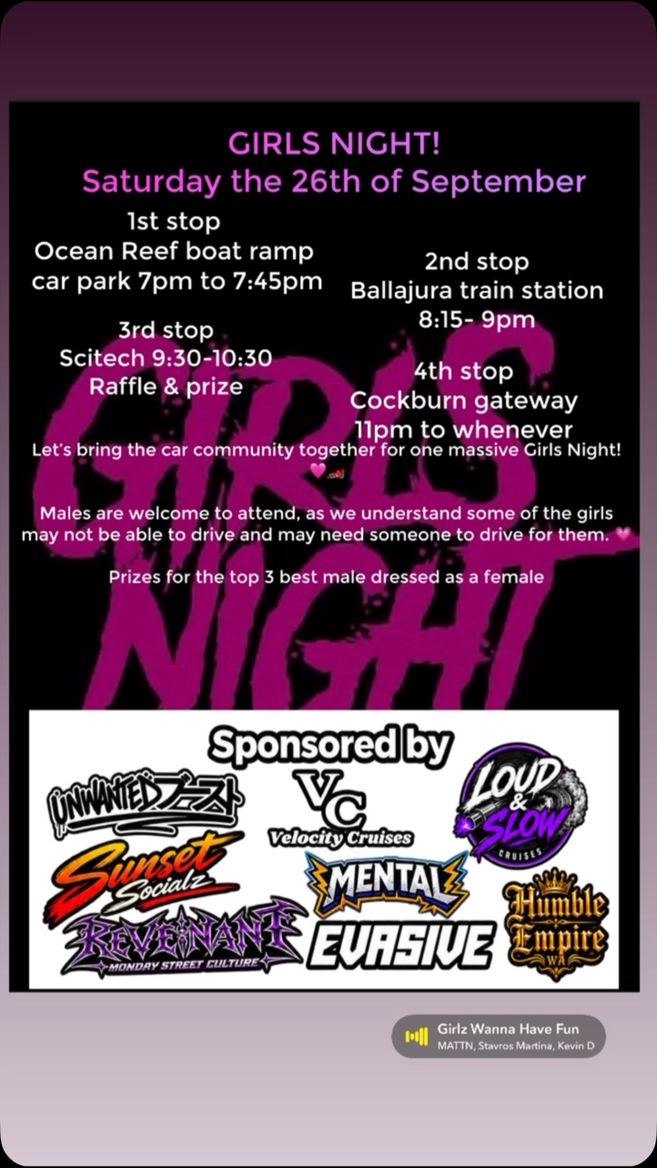Girls Night! — JDM/Stance car meet in Perth, WA on Saturday 26 September 2026