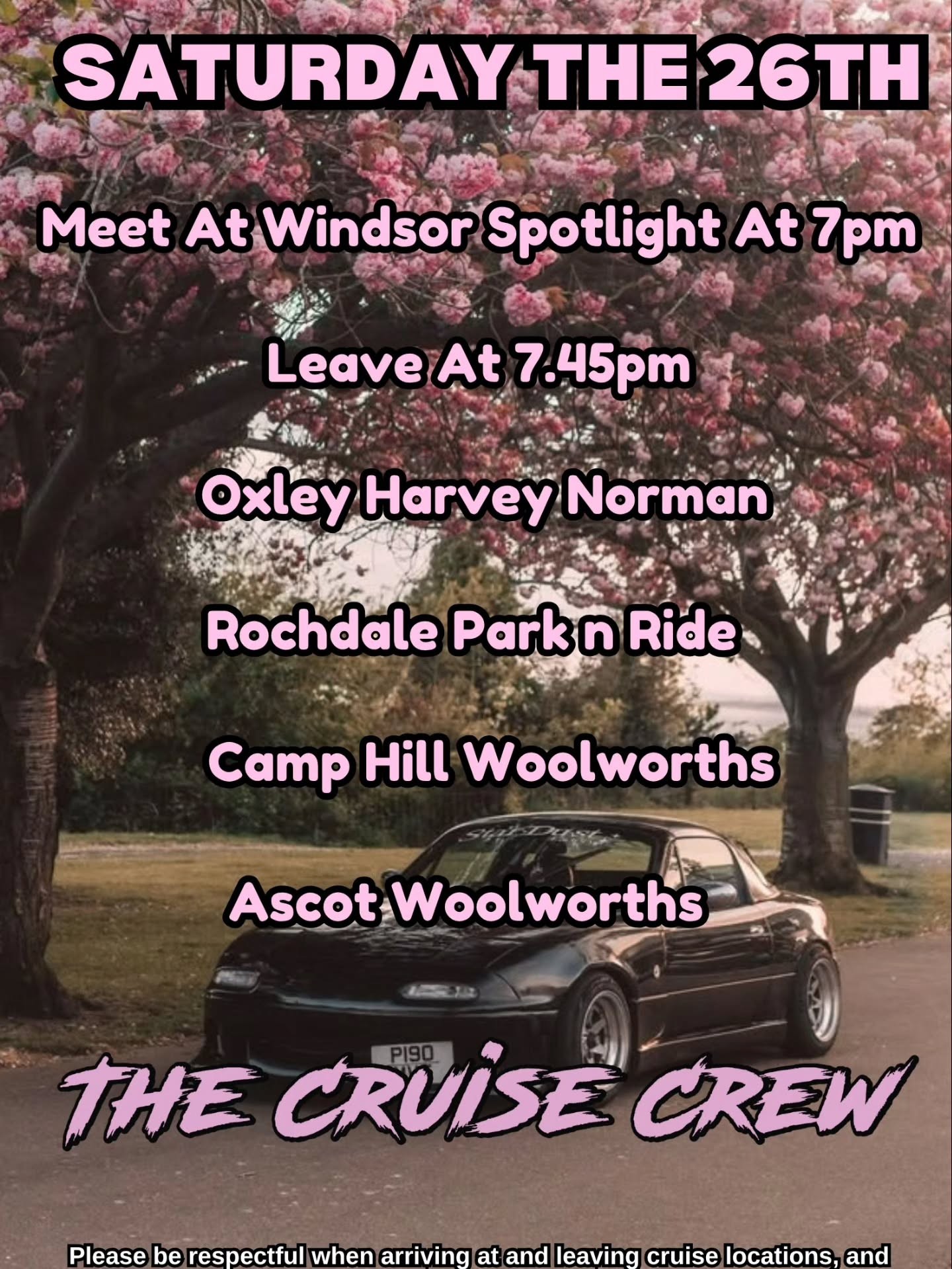 Saturday Night Cruise — JDM car meet in Brisbane, QLD on Saturday 26 September 2026