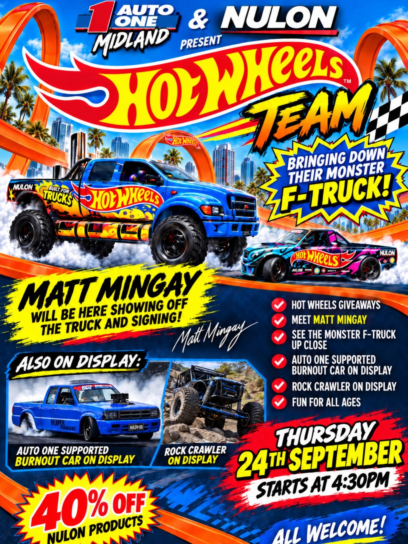 Hot Wheels Stunt Team Meet & Greet — Muscle/4x4 car meet in Perth, WA on Thursday 24 September 2026