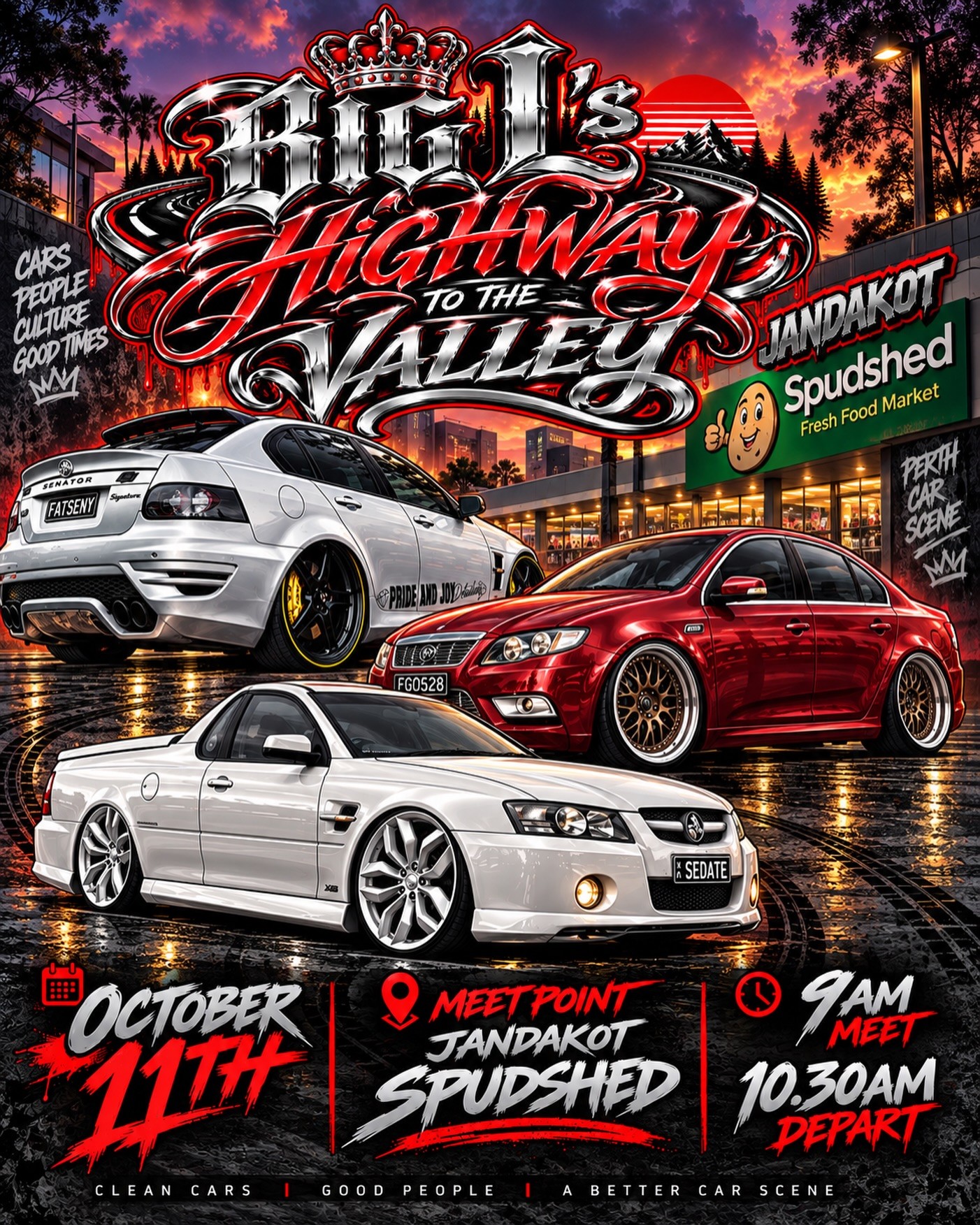 Highway to the Valley — Muscle/Stance car meet in Perth, WA on Sunday 11 October 2026