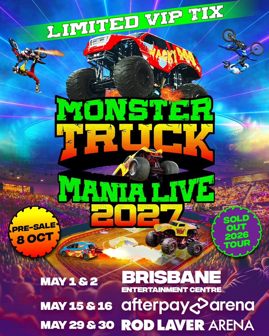 Monster Truck Mania Live 2027 — spectator event in Brisbane, QLD on Saturday 1 May 2027