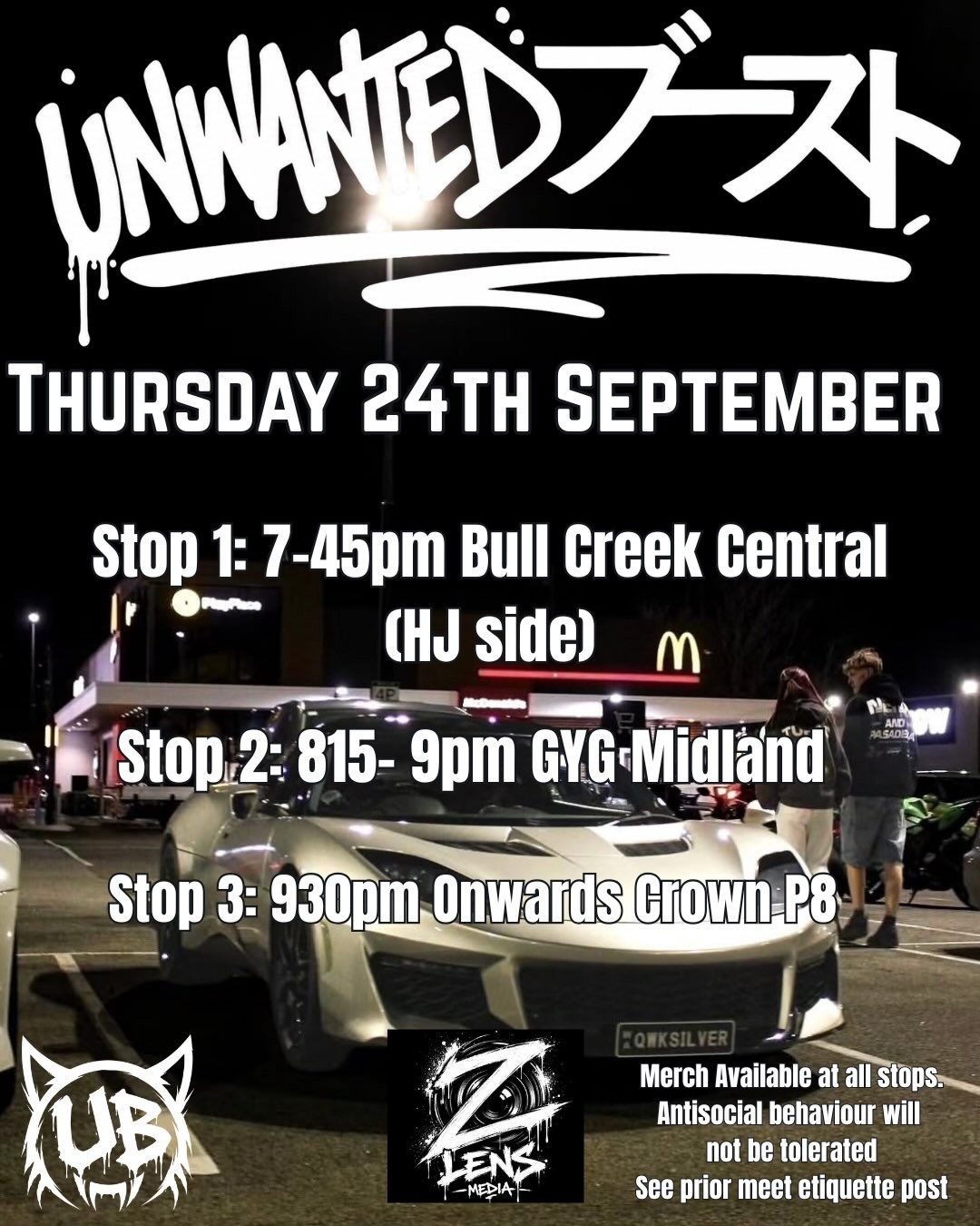 Unwanted Boost Thursday Night Cruise — JDM car meet in Perth, WA on Thursday 24 September 2026