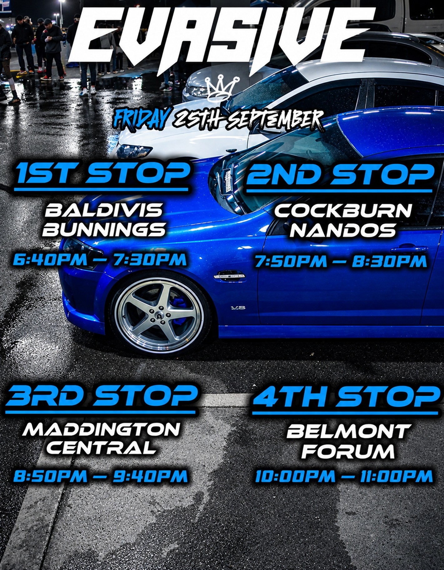 Evasive Friday Night Cruise — JDM/Muscle car meet in Perth, WA on Friday 25 September 2026