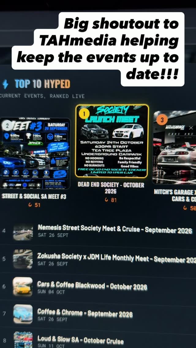 Society Launch Meet — Muscle car meet in Adelaide, SA on Saturday 24 October 2026