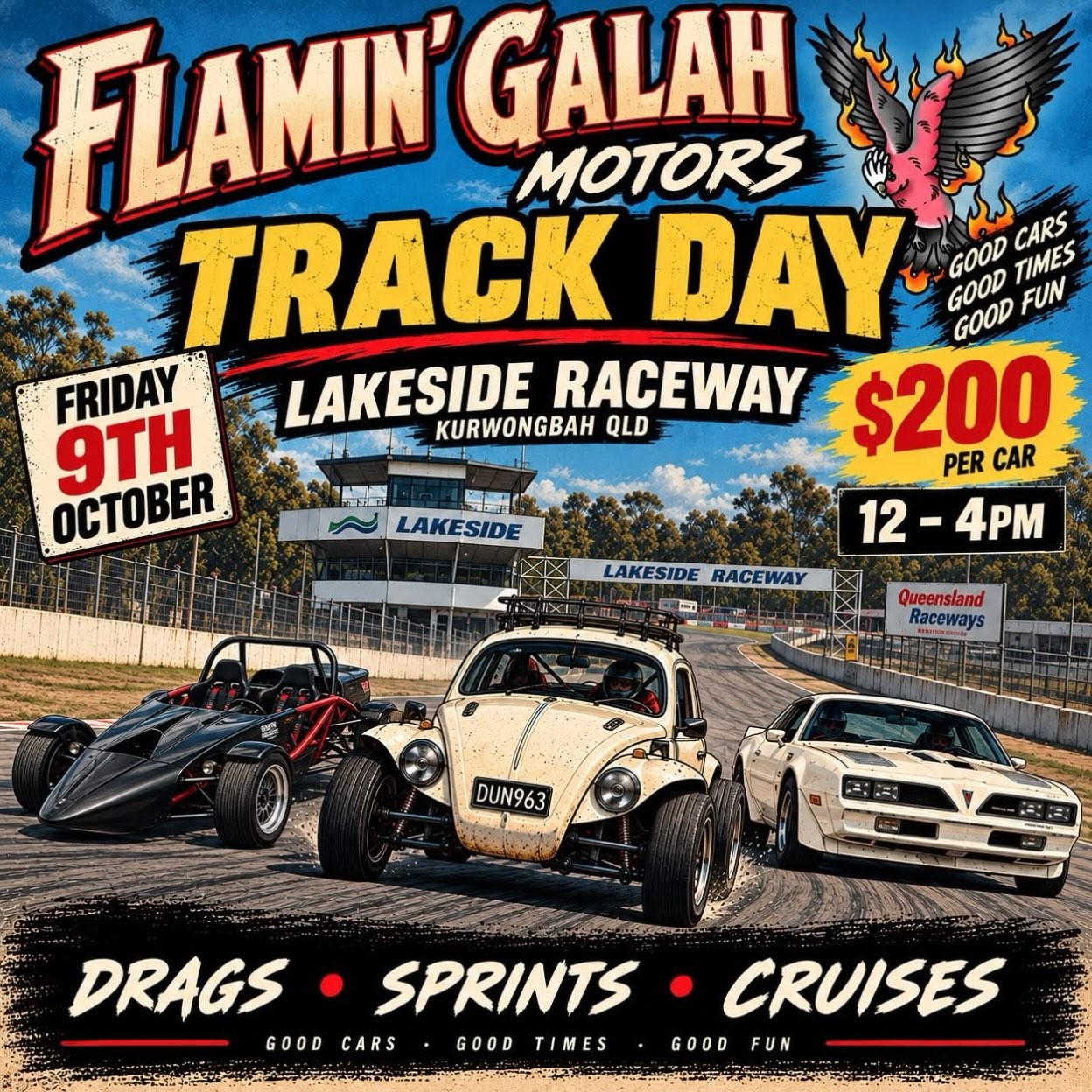 Flamin' Galah Motors Track Day — Muscle track day in Brisbane, QLD on Friday 9 October 2026