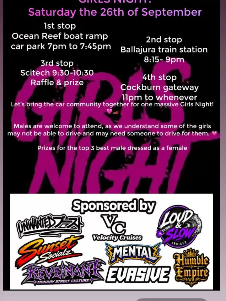Girls Night — JDM/Stance car meet in Perth, WA on Saturday 26 September 2026