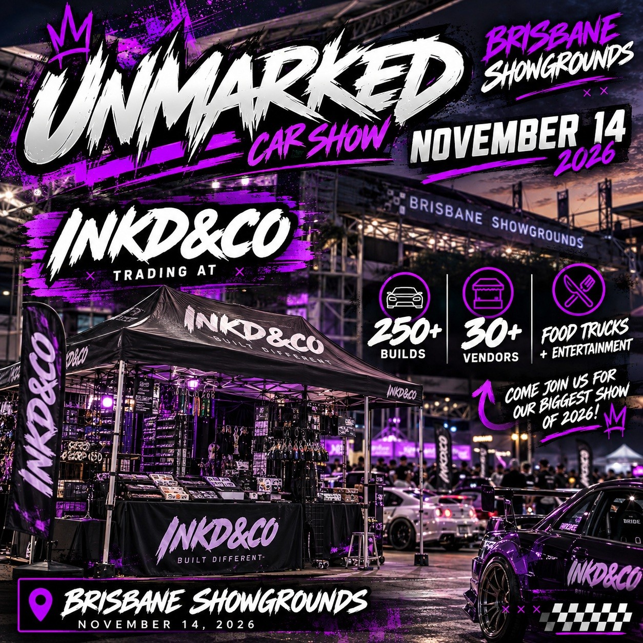 Unmarked Car Show — JDM/Stance car meet in Brisbane, QLD on Saturday 14 November 2026