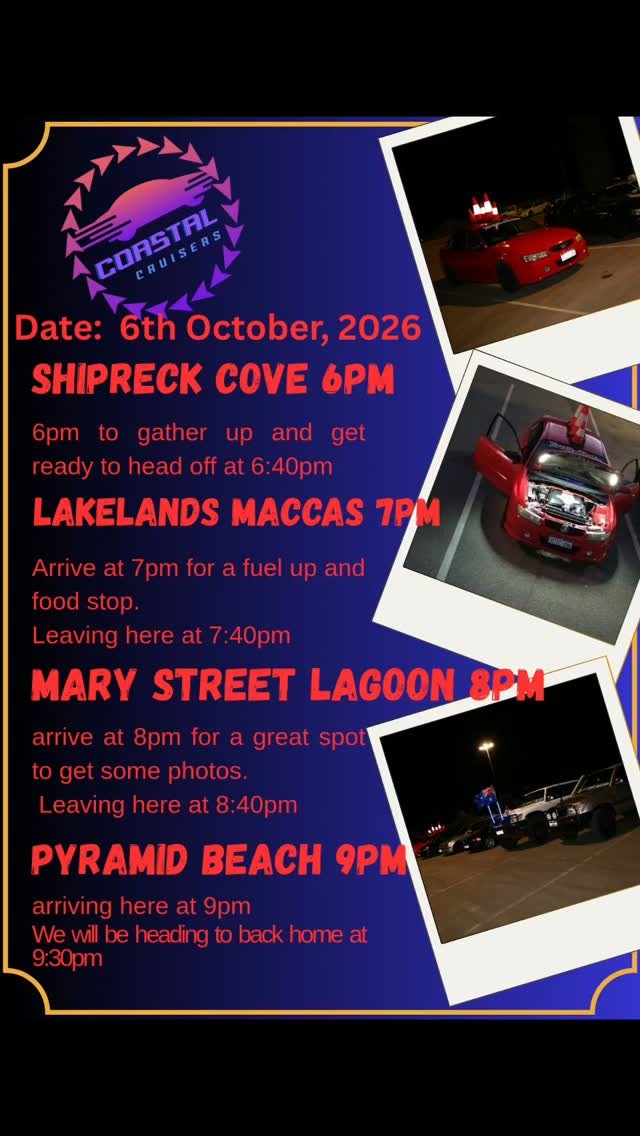 Coastal Cruisers Night Cruise — Muscle/4x4 car meet in Perth, WA on Tuesday 6 October 2026