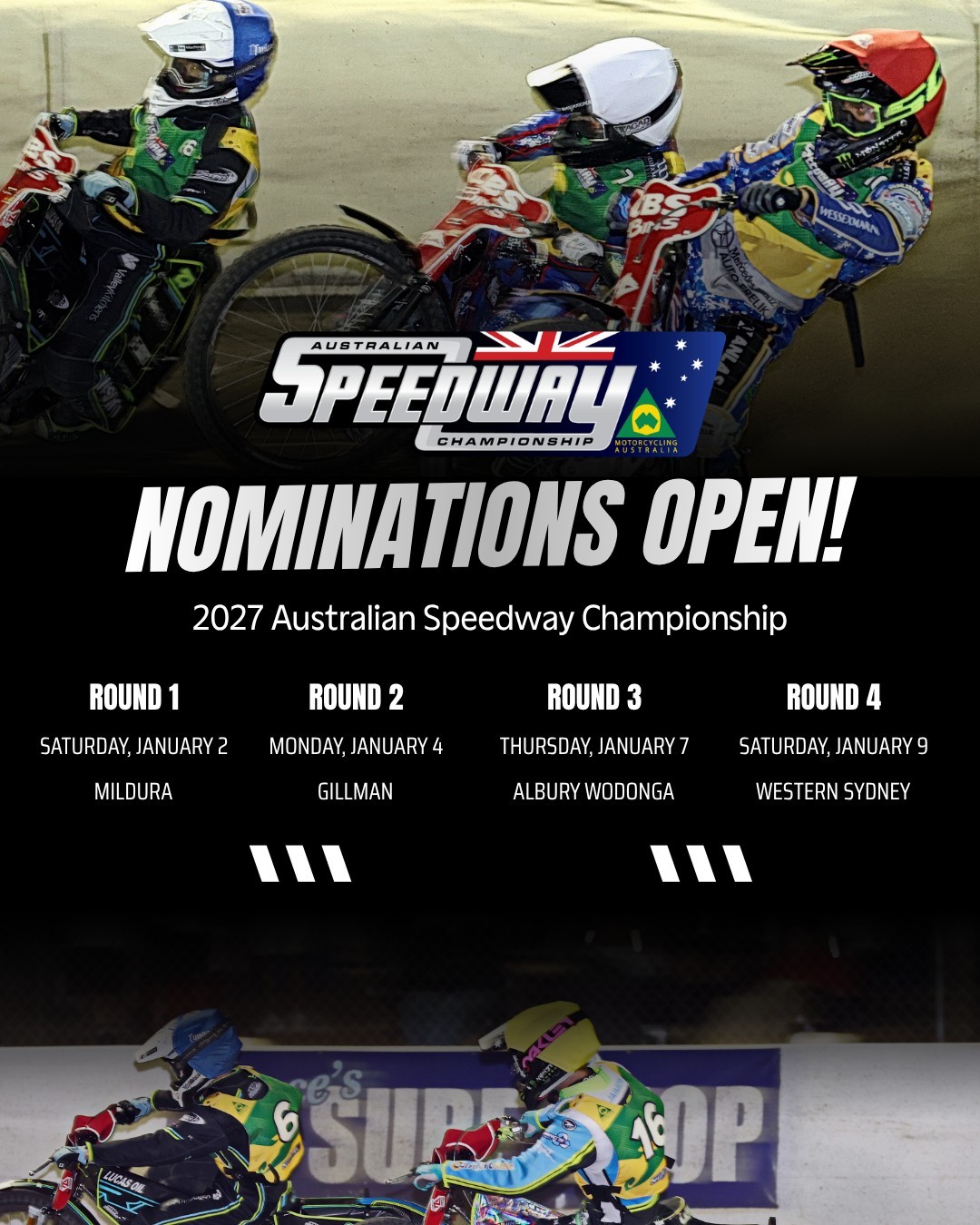 2027 Australian Speedway Championship — Motorbike spectator event in Melbourne, VIC on Saturday 2 January 2027
