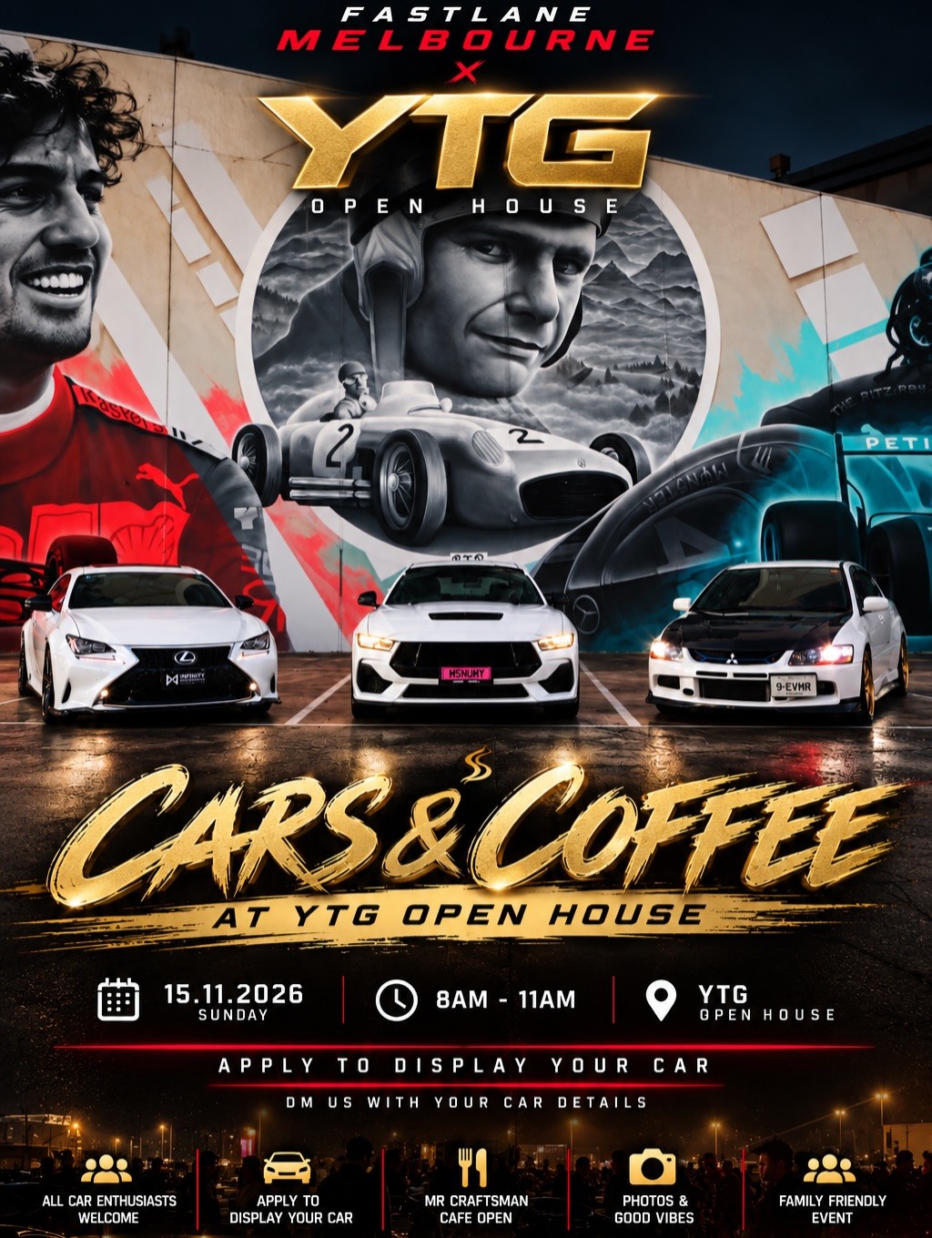 Cars & Coffee at YTG Open House — JDM car meet in Melbourne, VIC on Sunday 15 November 2026