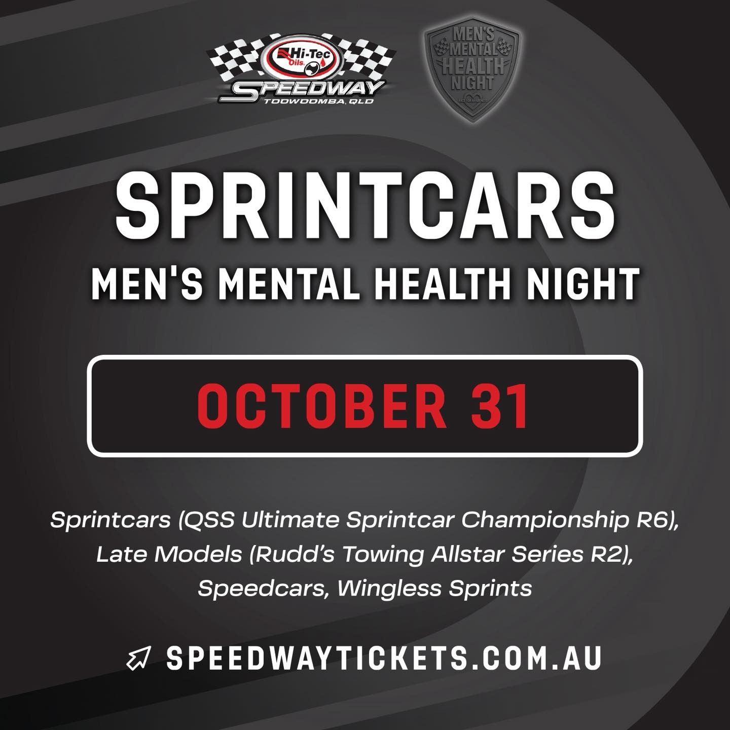 Sprintcars: Men's Mental Health Night — Muscle spectator event in Toowoomba, QLD on Saturday 31 October 2026