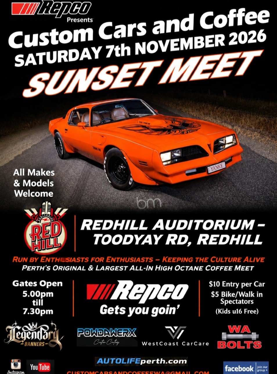 Custom Cars & Coffee Sunset Meet — Classic/Euro car meet in Perth, WA on Saturday 7 November 2026