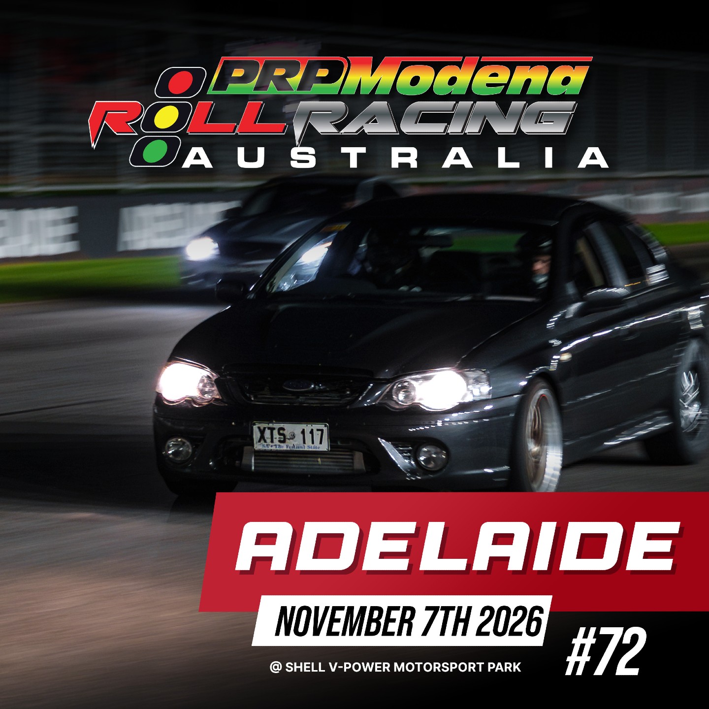 Roll Racing Adelaide #72 — Muscle track day in Adelaide, SA on Saturday 7 November 2026