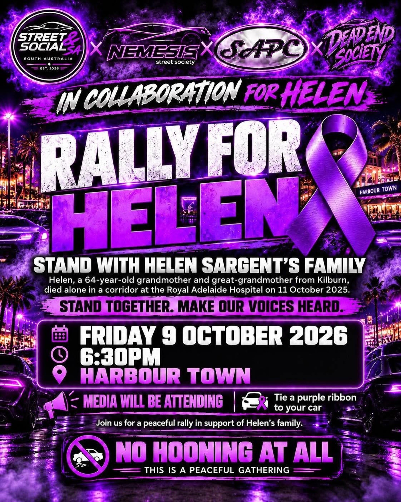 Rally for Helen — car meet in Adelaide, SA on Friday 9 October 2026