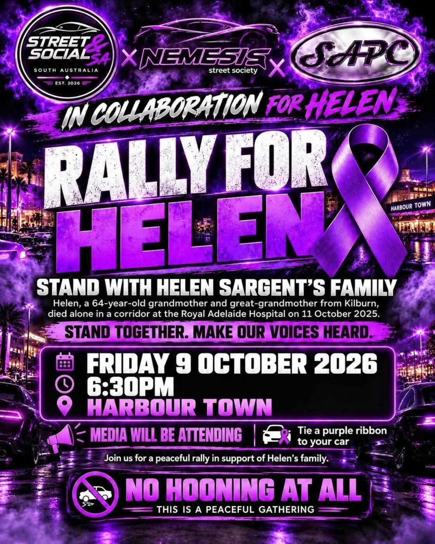 Rally for Helen — Stance car meet in Adelaide, SA on Friday 9 October 2026