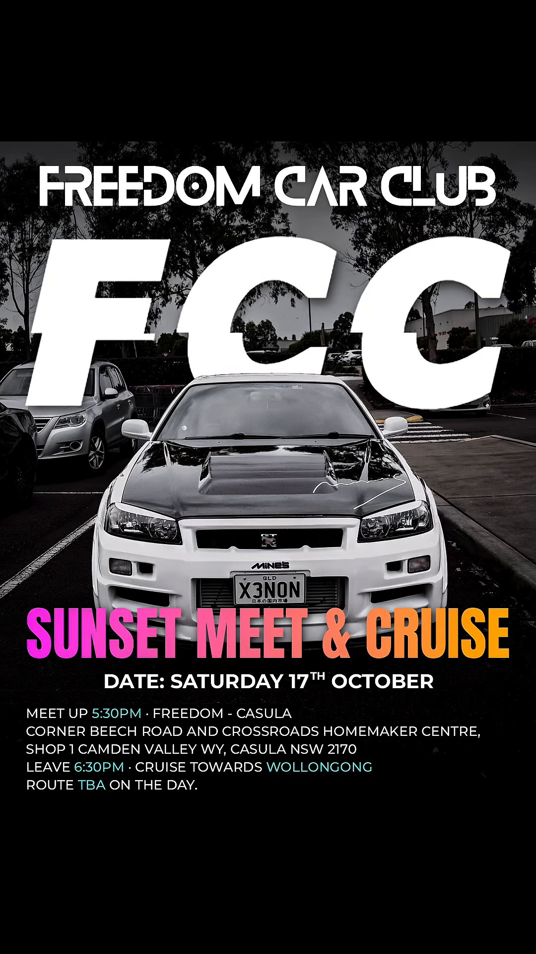 Freedom Car Club Sunset Cruise — car meet in Sydney, NSW on Saturday 17 October 2026