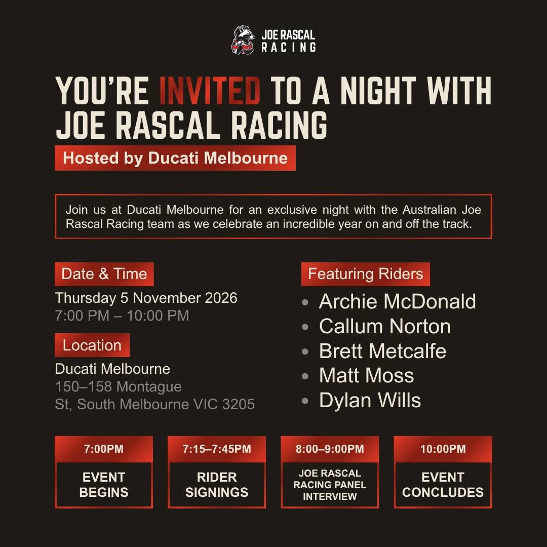 A Night with Joe Rascal Racing — car meet in Melbourne, VIC on Thursday 5 November 2026