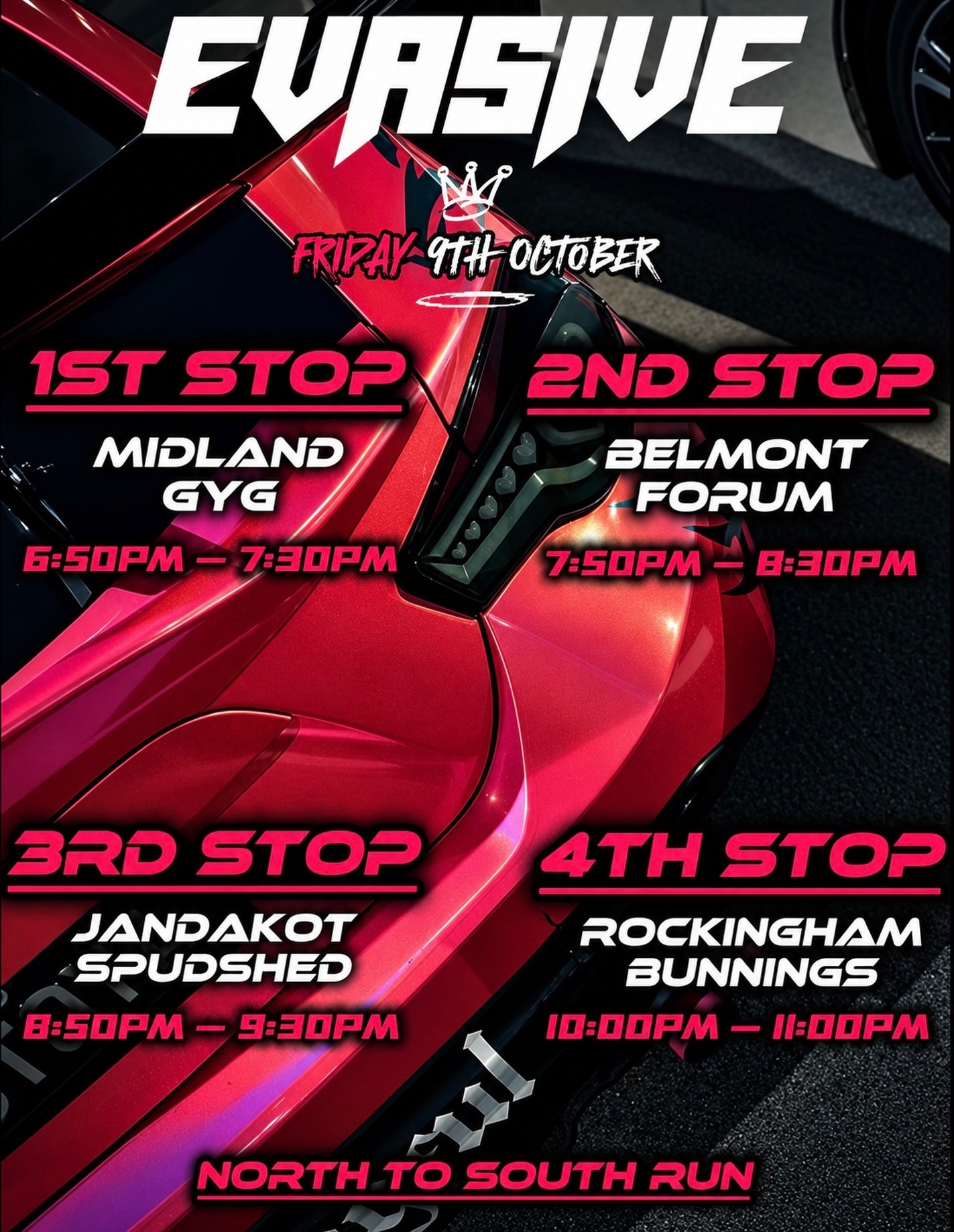 North to South Run — JDM car meet in Perth, WA on Friday 9 October 2026