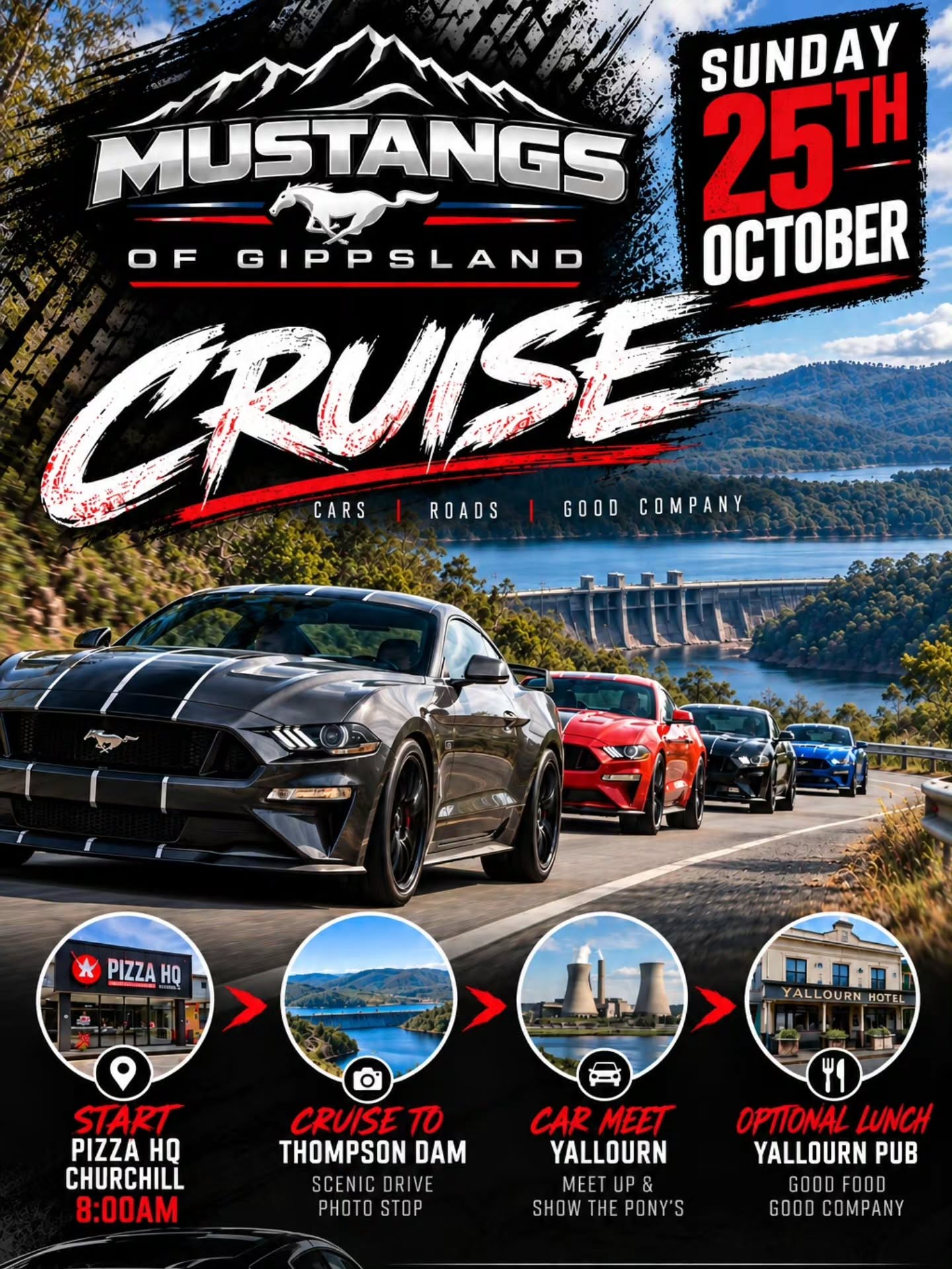 Mustangs of Gippsland Cruise — Muscle car meet in Melbourne, VIC on Sunday 25 October 2026