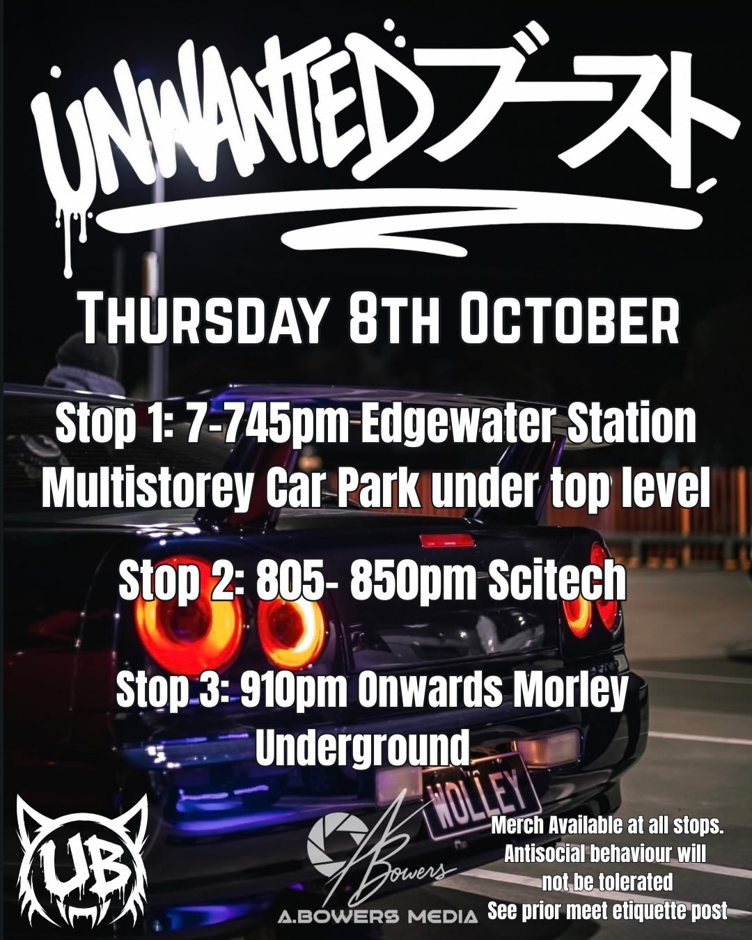 Unwanted Boost Cruise — JDM car meet in Perth, WA on Thursday 8 October 2026