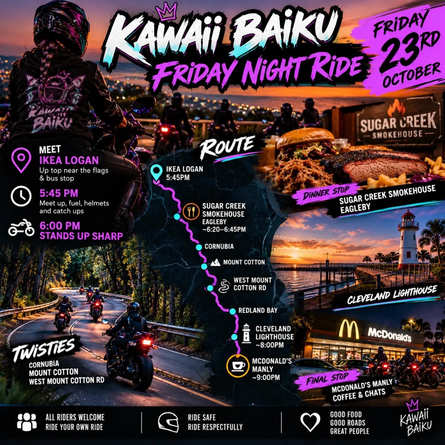 Kawaii Baiku Friday Night Ride — JDM car meet in Brisbane, QLD on Friday 23 October 2026