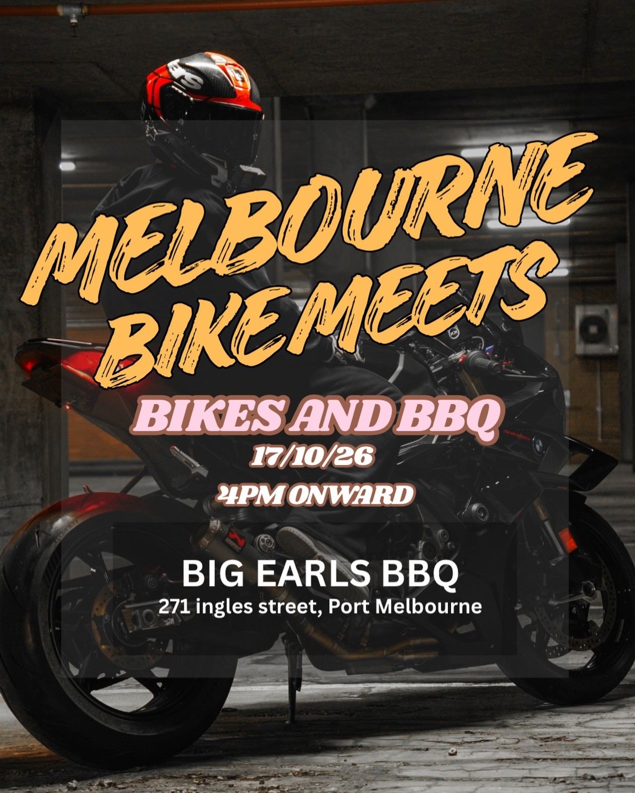 Bikes and BBQ — car meet in Melbourne, VIC on Saturday 17 October 2026