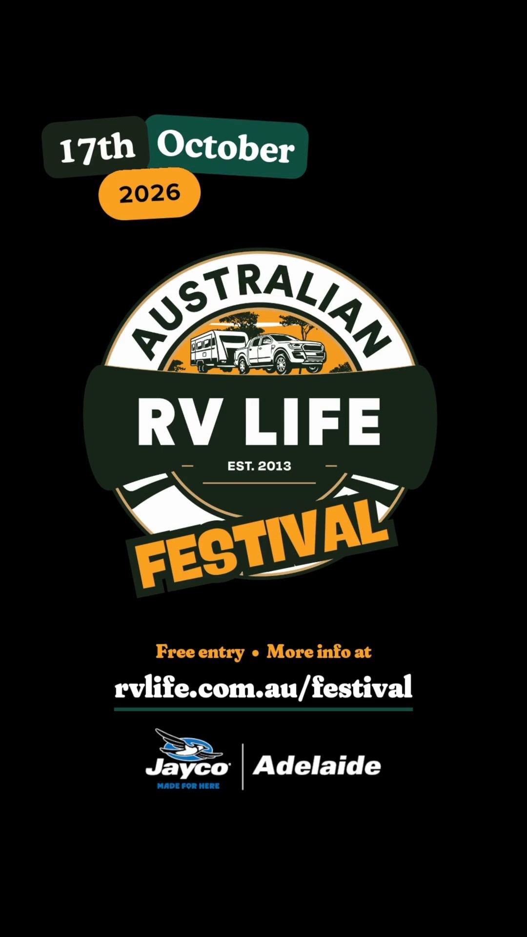 Australian RV Life Festival — 4x4 spectator event in Adelaide, SA on Saturday 17 October 2026