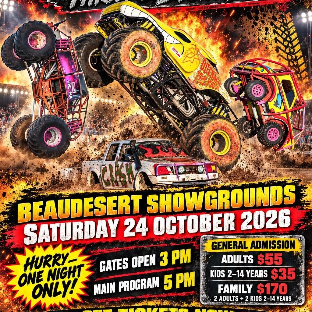 Monster Truck Mayhem — 4x4 spectator event in Brisbane, QLD on Saturday 24 October 2026