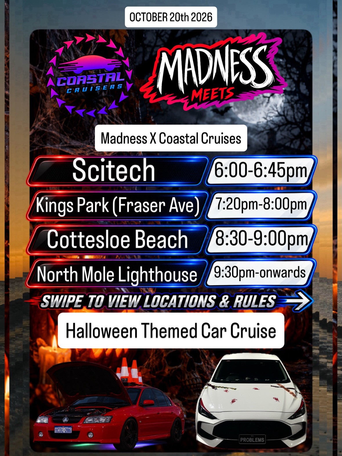 Halloween Themed Car Cruise — Muscle/JDM car meet in Perth, WA on Tuesday 20 October 2026