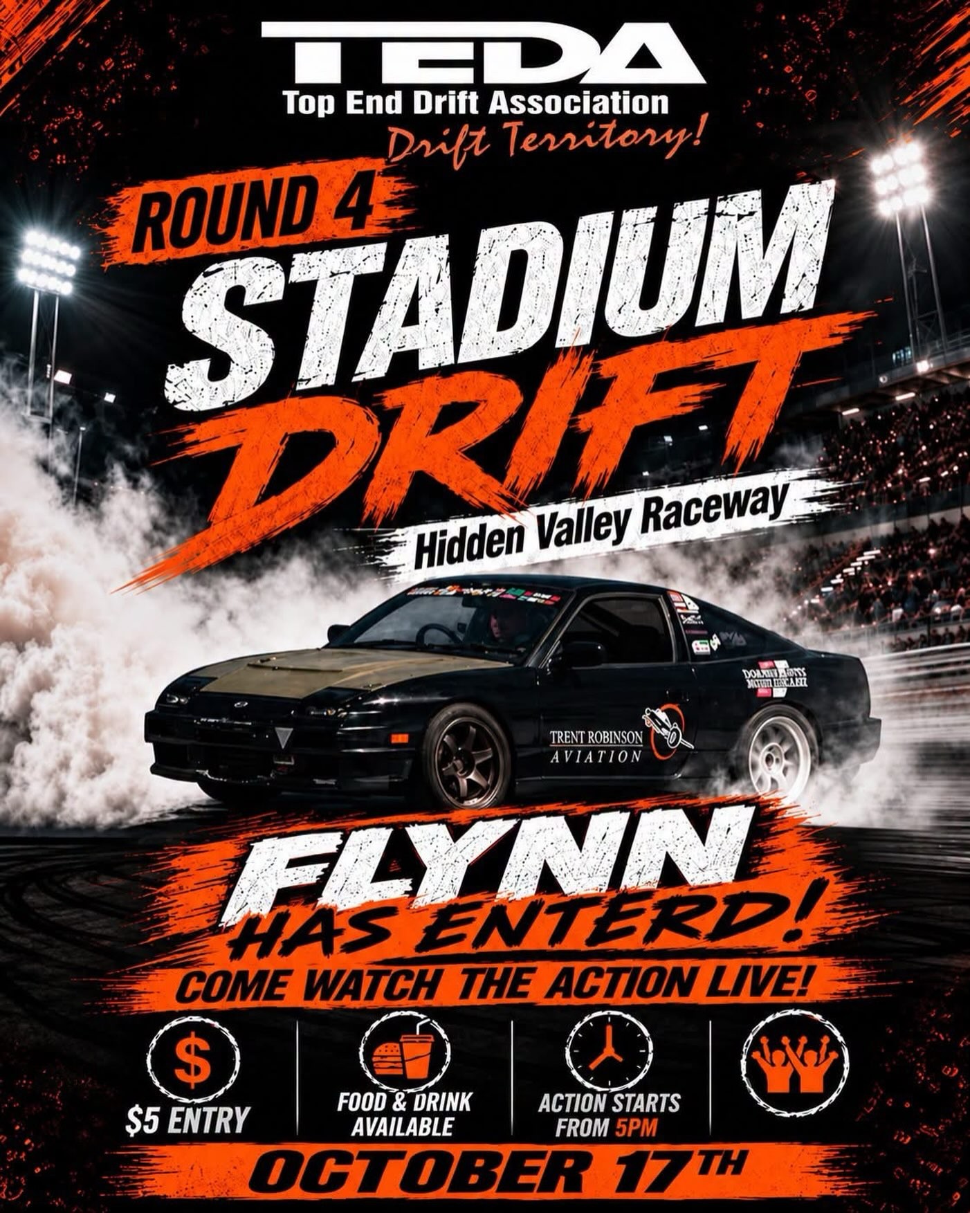 Stadium Drift Round 4 — JDM spectator event in Darwin, NT on Saturday 17 October 2026