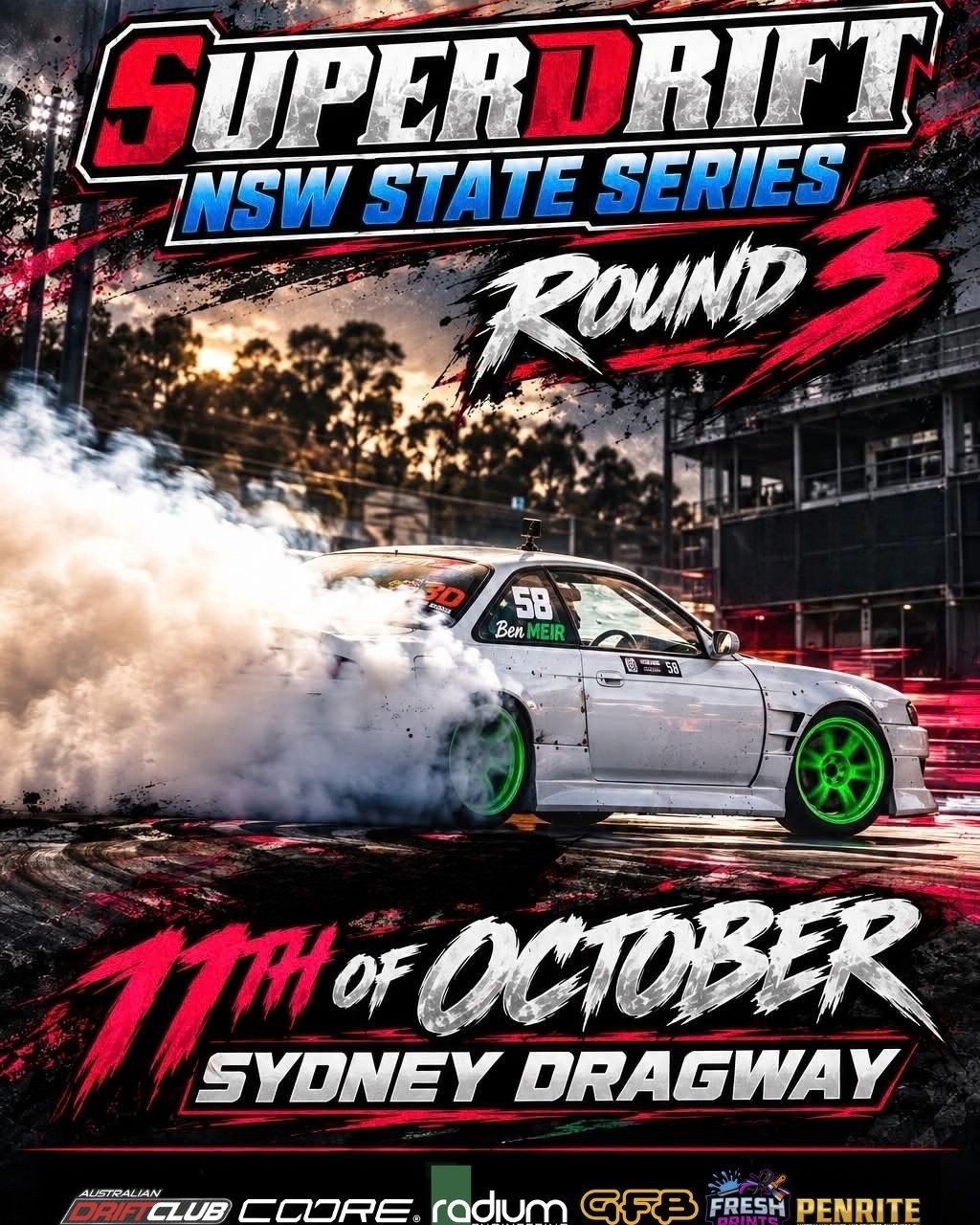 Superdrift NSW State Series Round 3 — JDM spectator event in Sydney, NSW on Sunday 11 October 2026