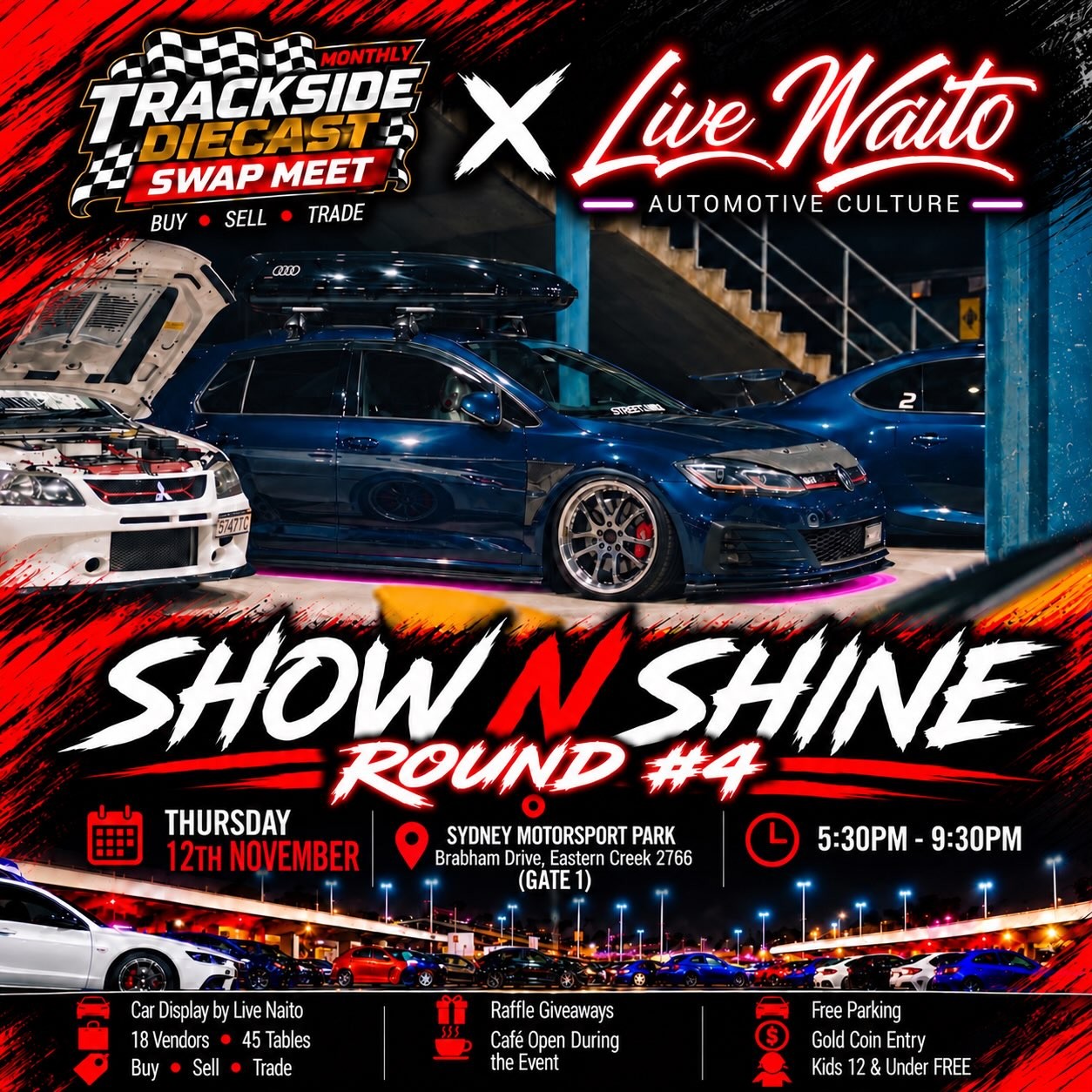 Trackside Diecast Swap Meet x Live Naito Round #4 — JDM/Euro car meet in Sydney, NSW on Thursday 12 November 2026