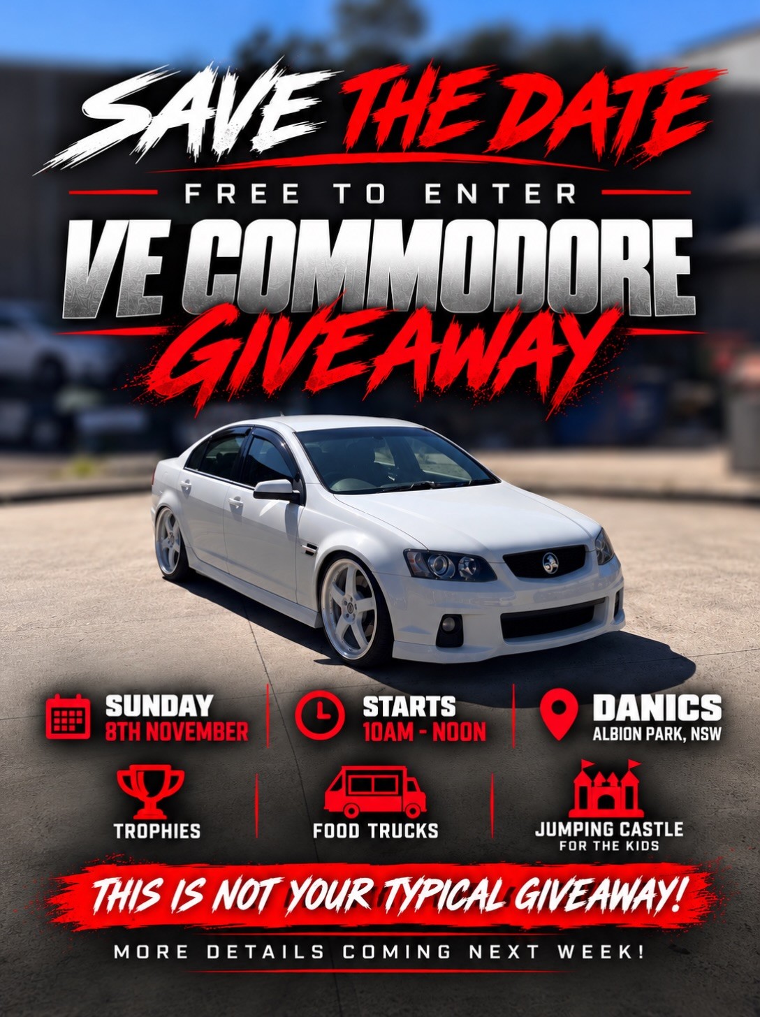 VE Commodore Giveaway — Classic/JDM car meet in Wollongong, NSW on Sunday 8 November 2026