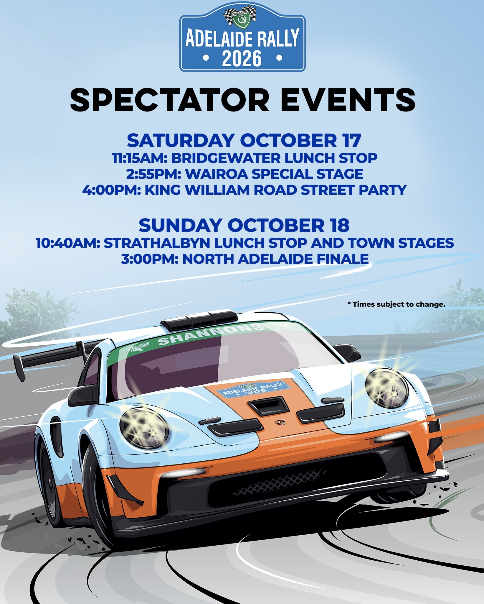 Adelaide Rally Spectator Events — Classic/Euro spectator event in Adelaide, SA on Friday 16 October 2026