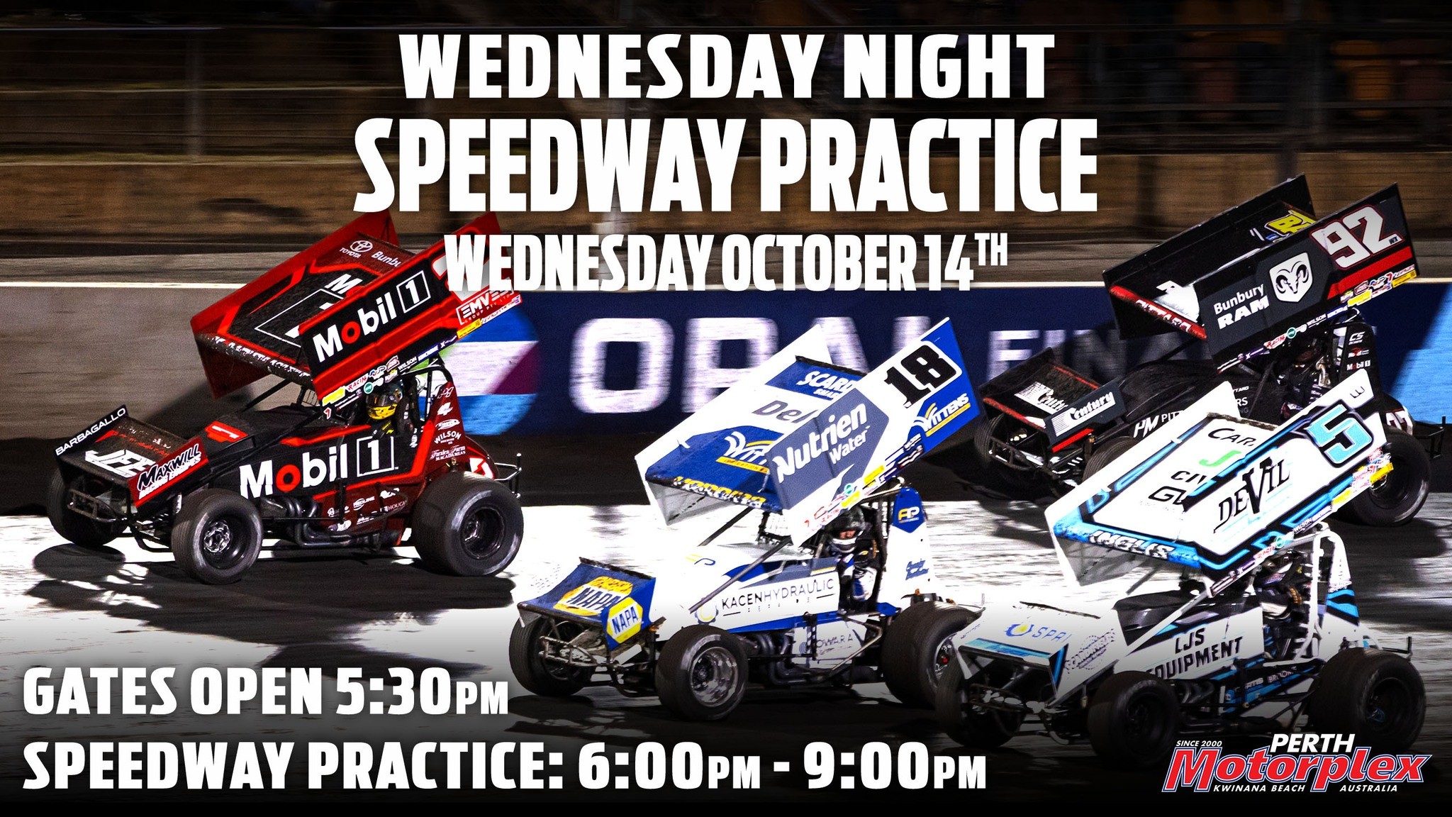 Wednesday Night Speedway Practice — Muscle track day in Perth, WA on Wednesday 14 October 2026