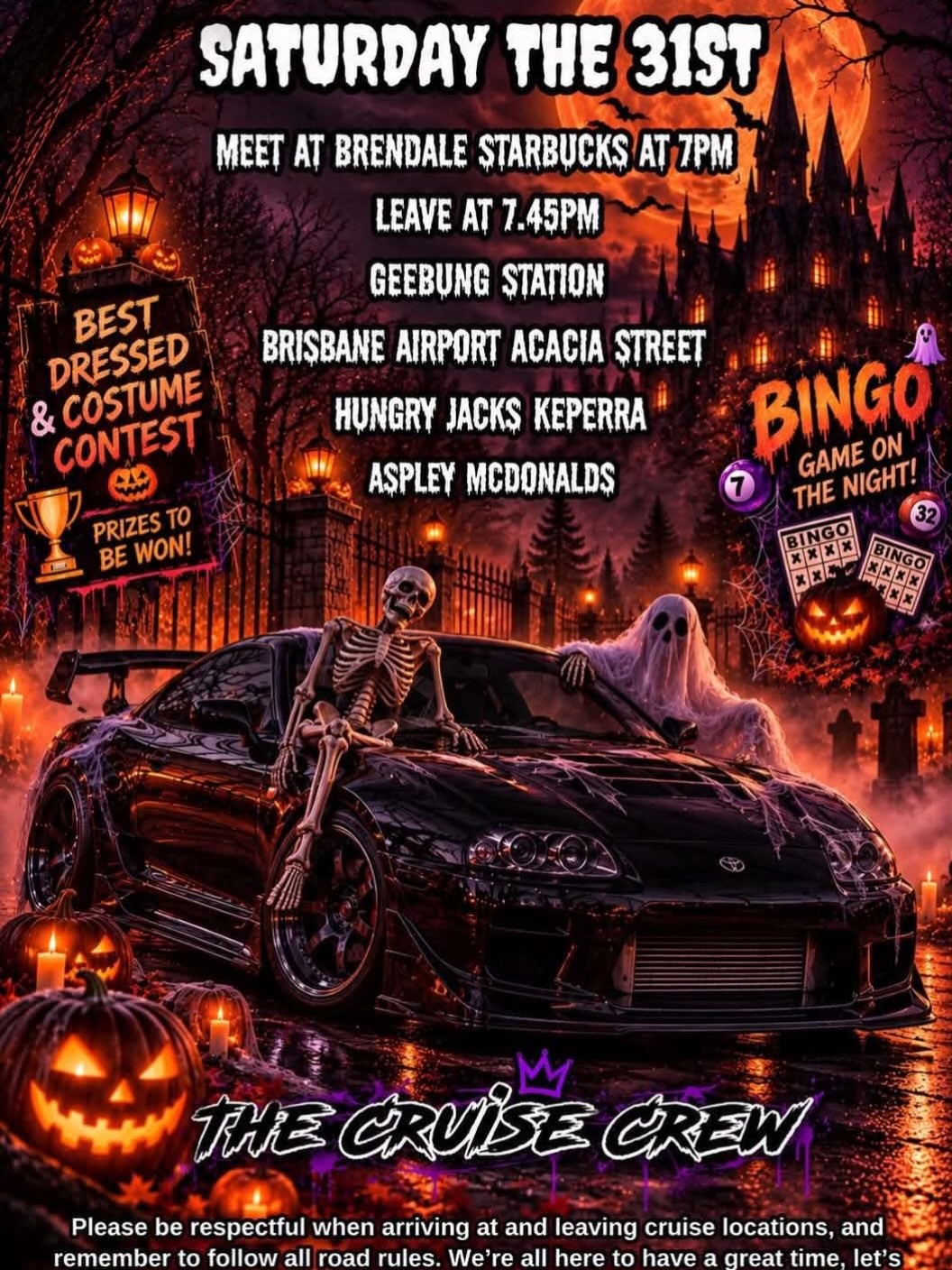 The Cruise Crew Halloween Cruise — JDM car meet in Brisbane, QLD on Saturday 31 October 2026