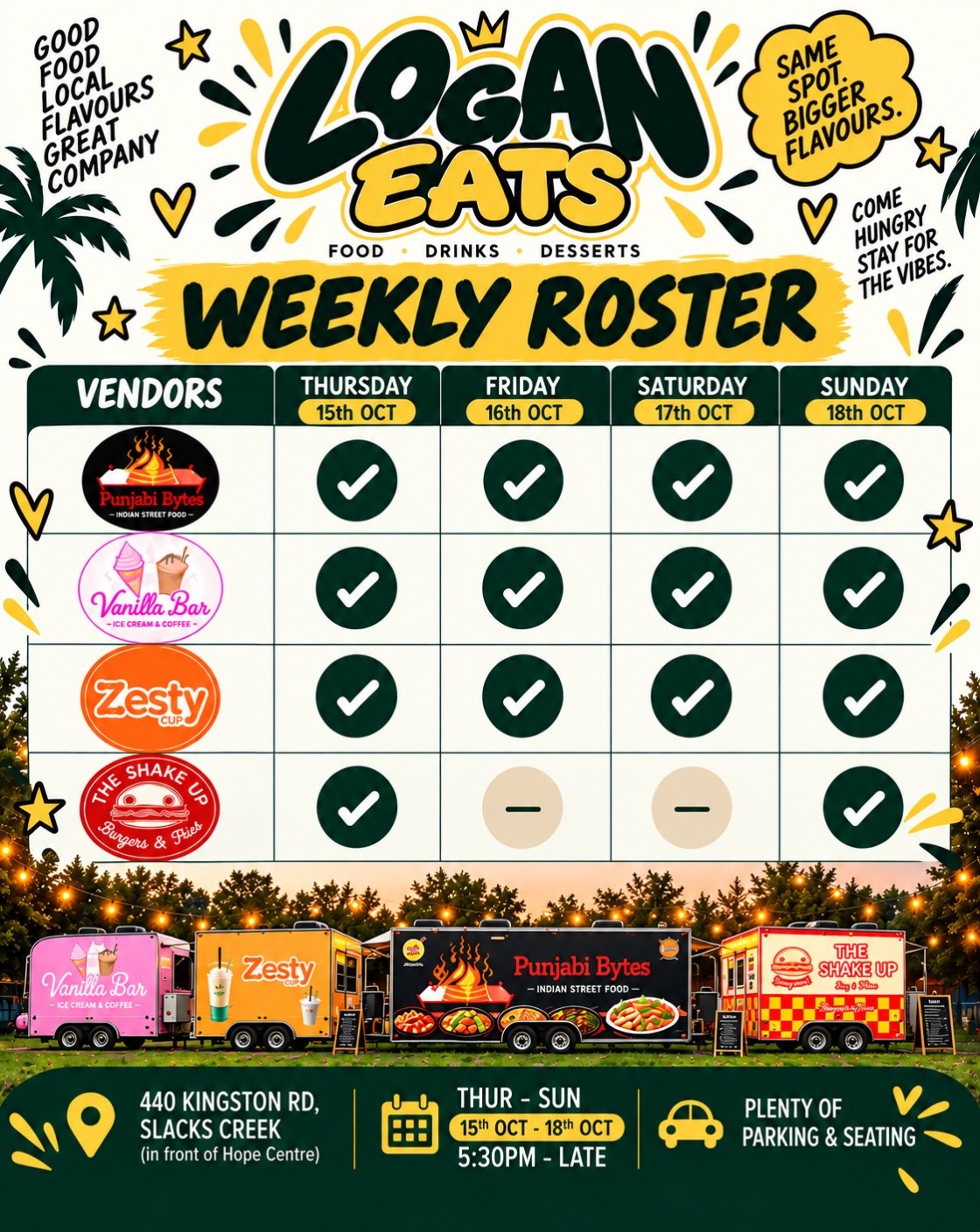 Logan Eats Weekly Roster — car meet in Brisbane, QLD on Thursday 15 October 2026