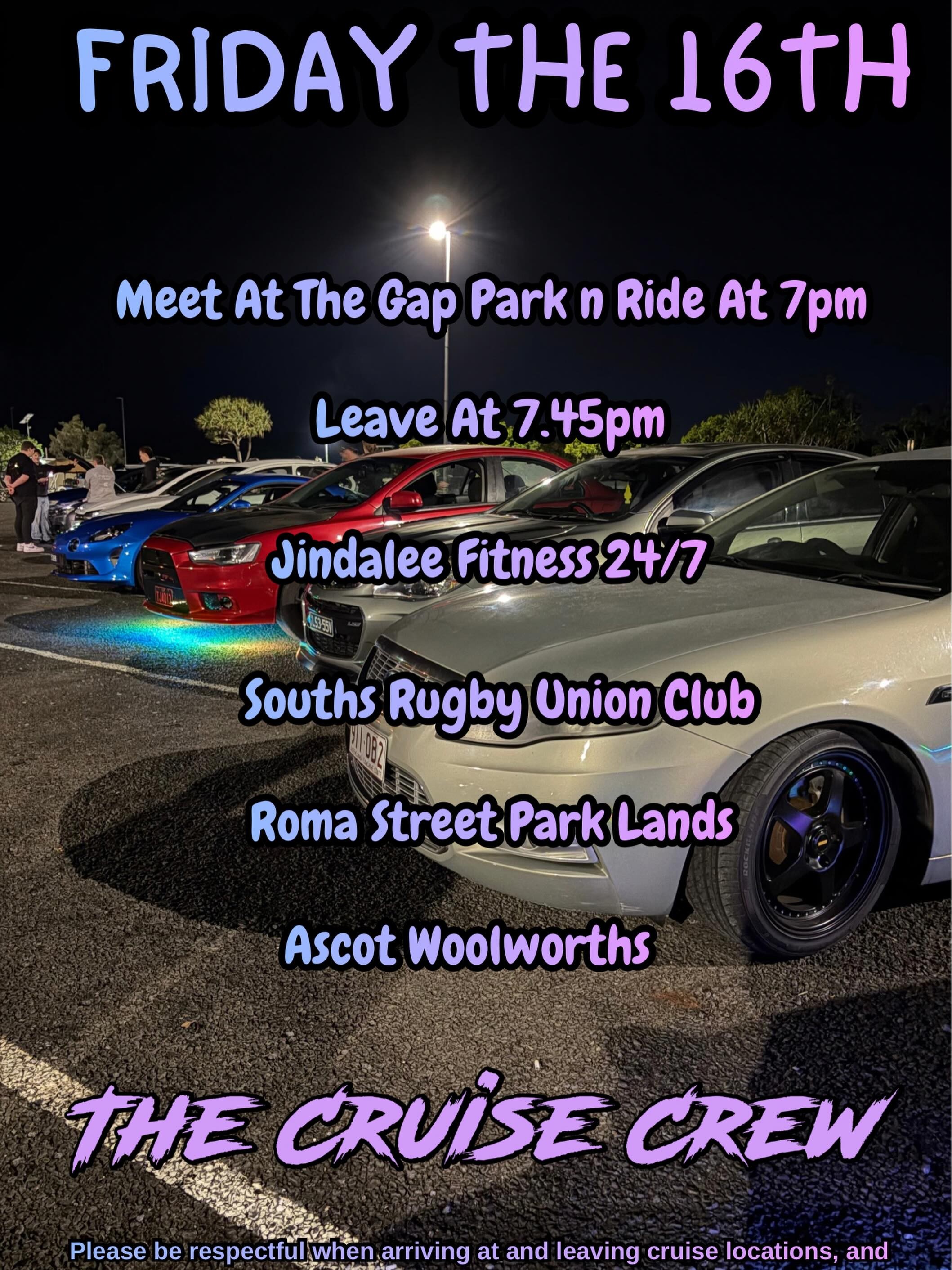 The Cruise Crew Friday Night Cruise — JDM/Euro car meet in Brisbane, QLD on Friday 16 October 2026