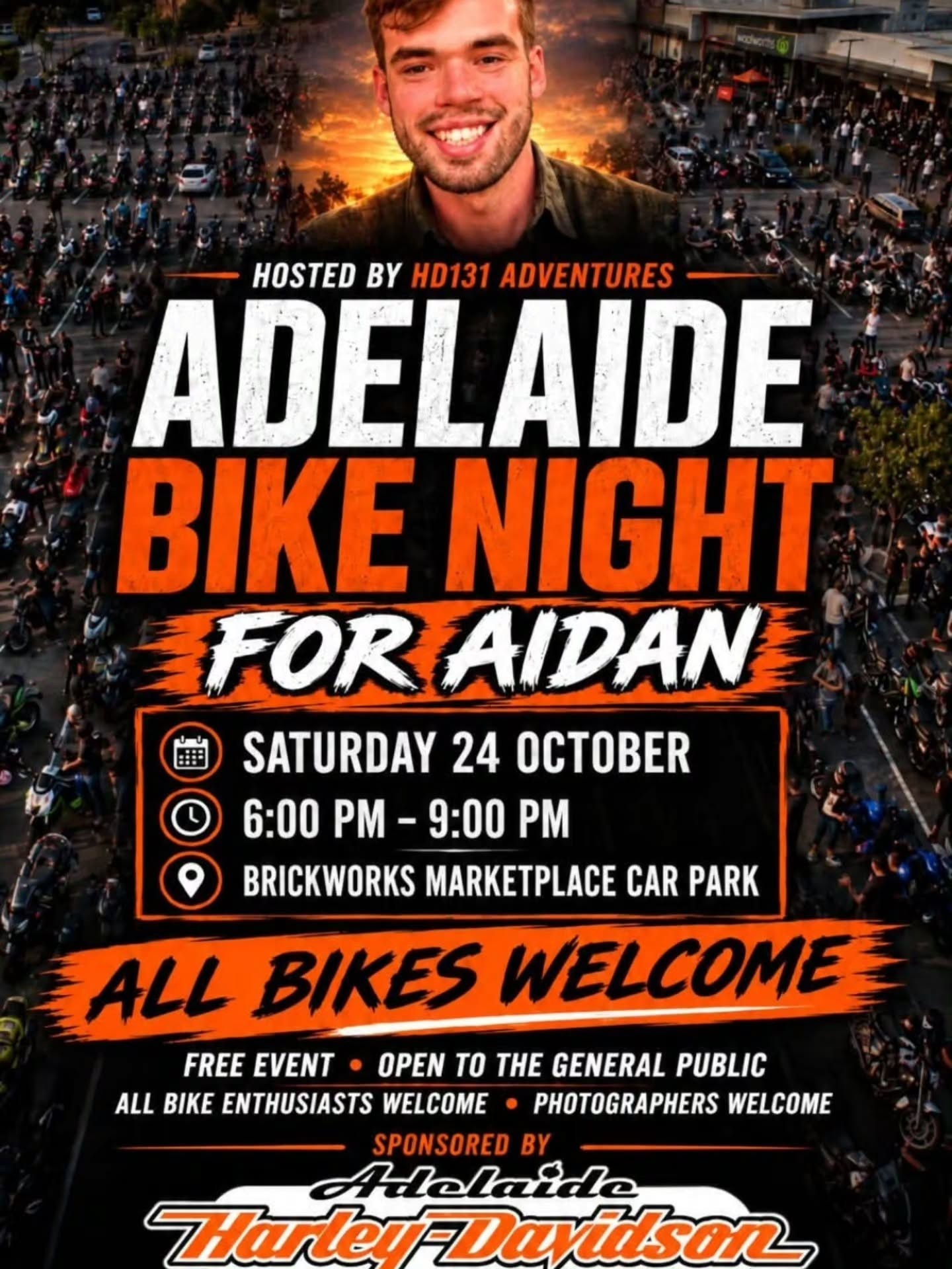 Adelaide Bike Night For Aidan — car meet in Adelaide, SA on Saturday 24 October 2026