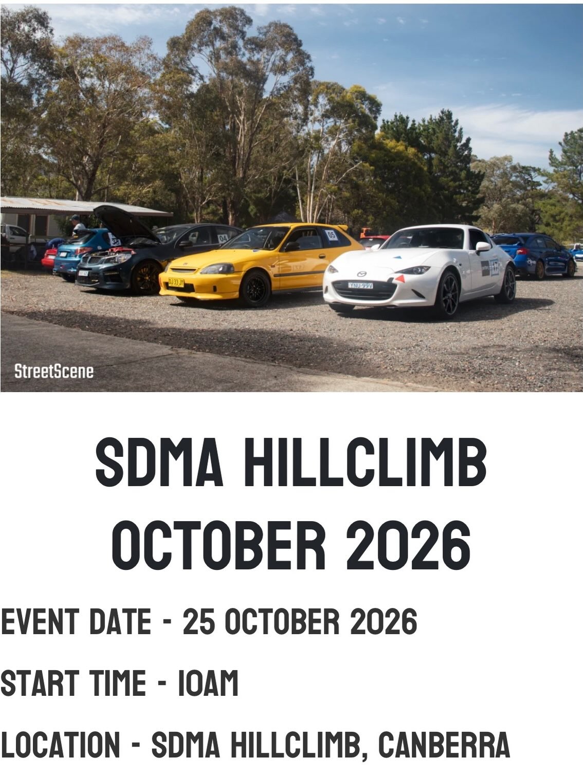 SDMA Hillclimb — track day in Canberra, NSW on Sunday 25 October 2026