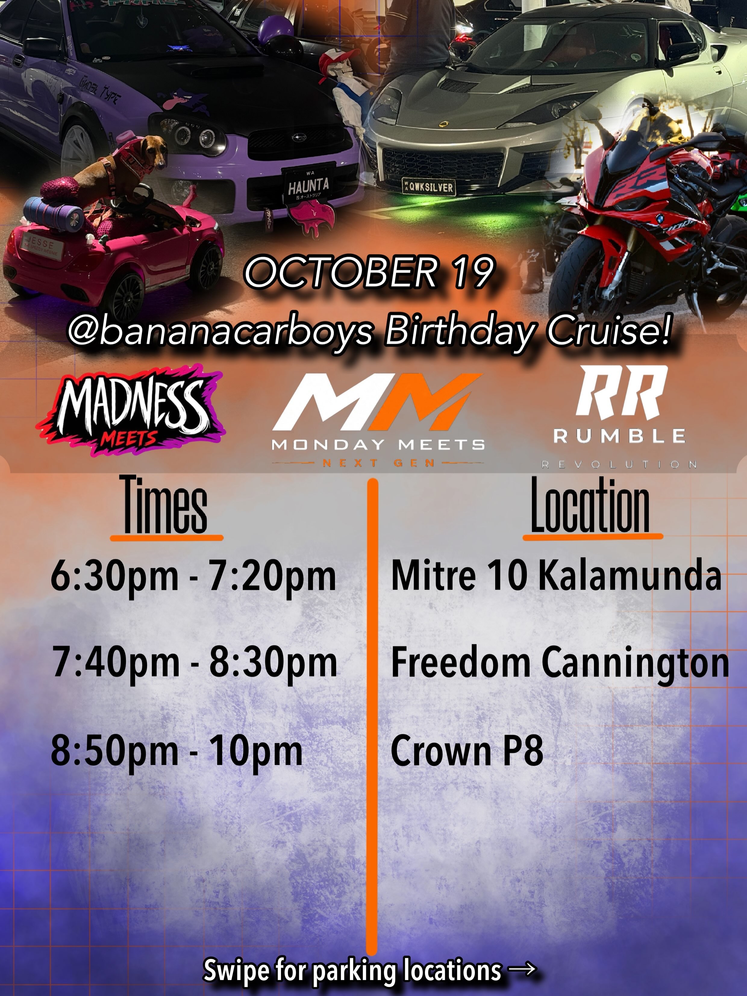 @bananacarboys Birthday Cruise! — Muscle/JDM car meet in Perth, WA on Monday 19 October 2026