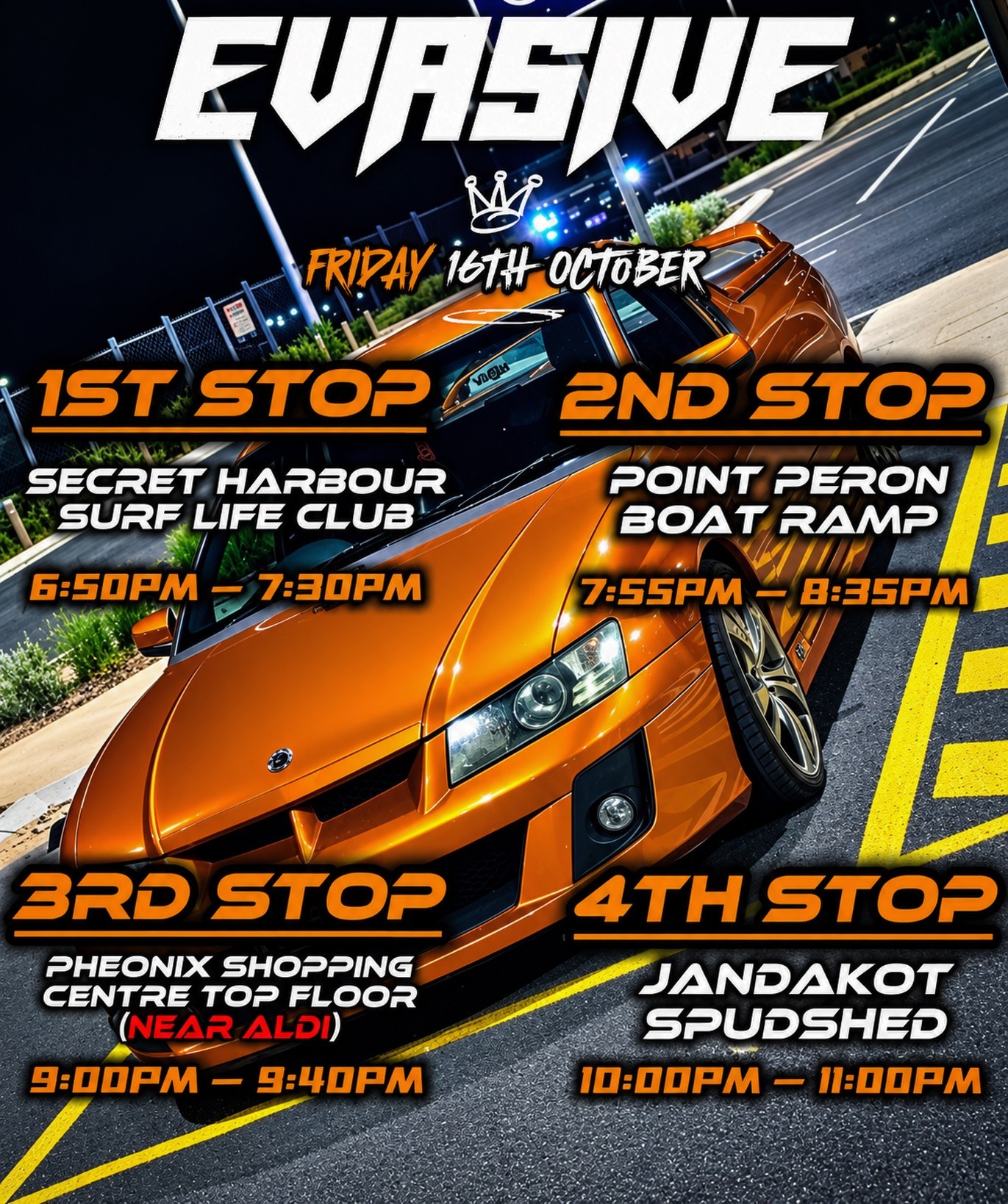 Evasive Southern Meet — JDM car meet in Perth, WA on Friday 16 October 2026