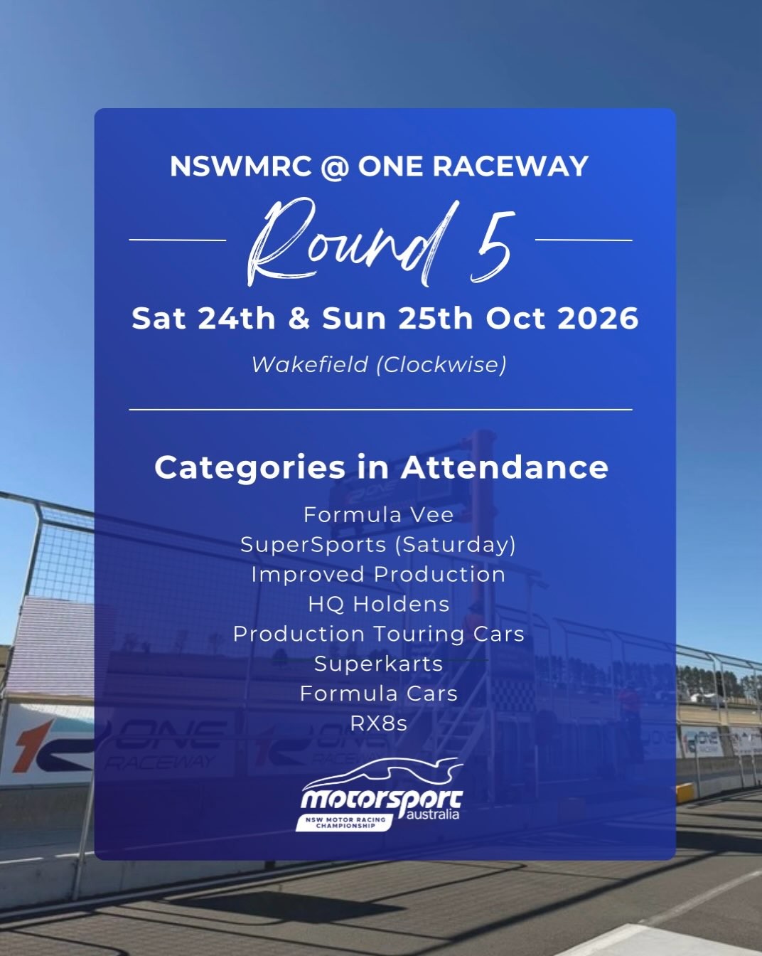 NSWMRC Round 5 — spectator event in Sydney, NSW on Saturday 24 October 2026