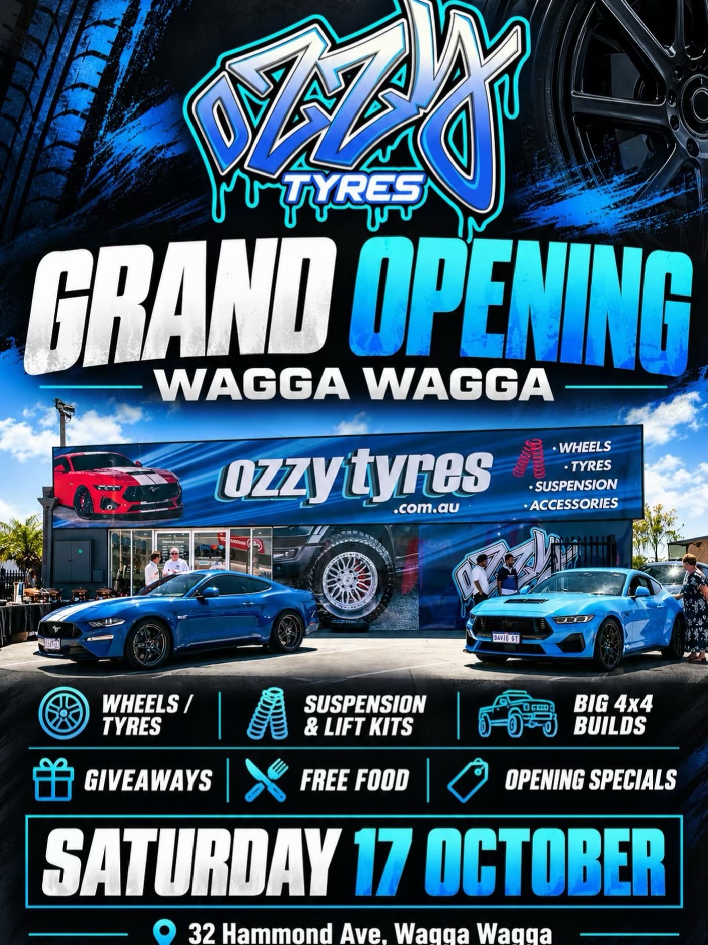 Ozzy Tyres Wagga Wagga Grand Opening — 4x4/Muscle car meet in Wagga Wagga, NSW on Saturday 17 October 2026