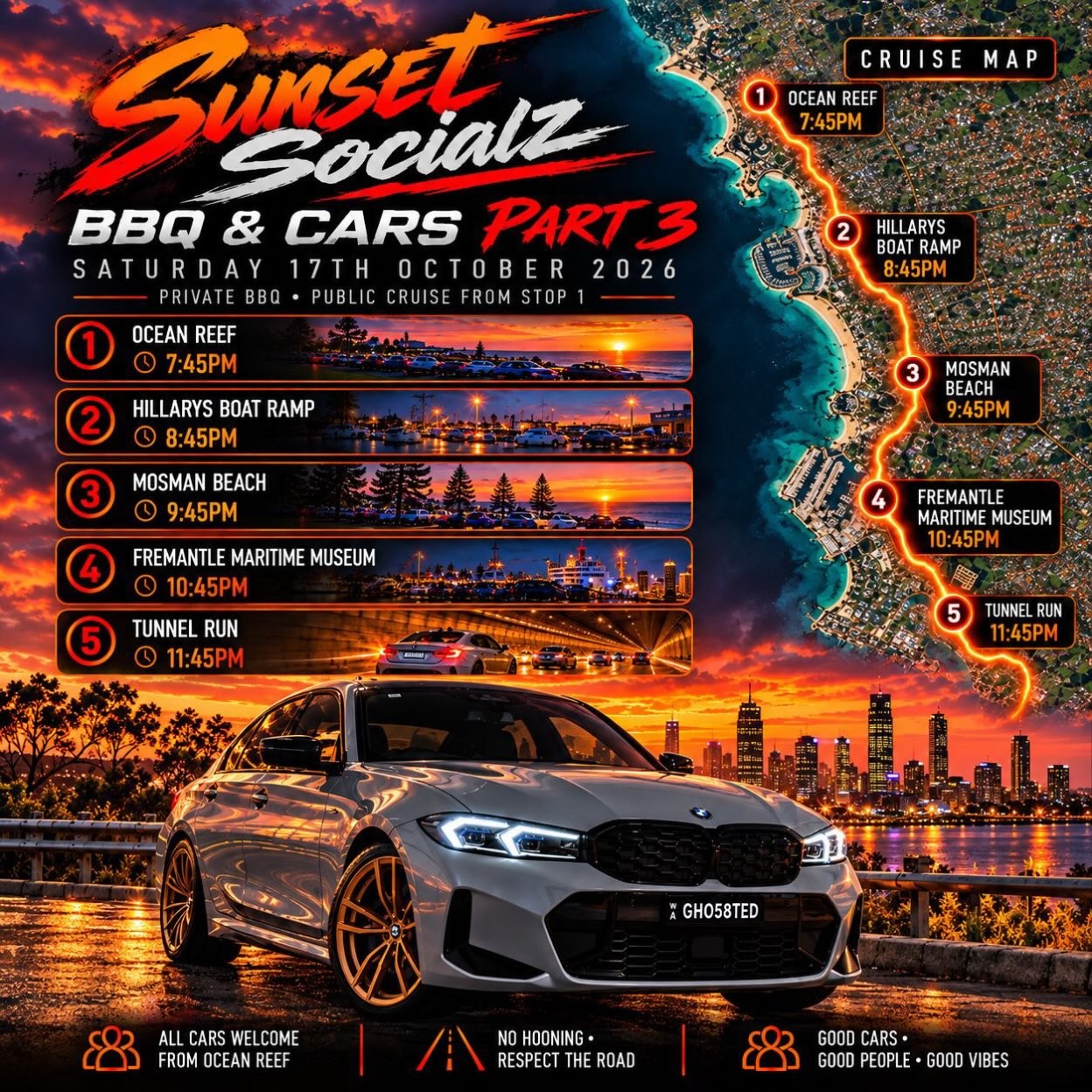 Sunset Socialz BBQ & CARS PART 3 — car meet in Perth, WA on Saturday 17 October 2026